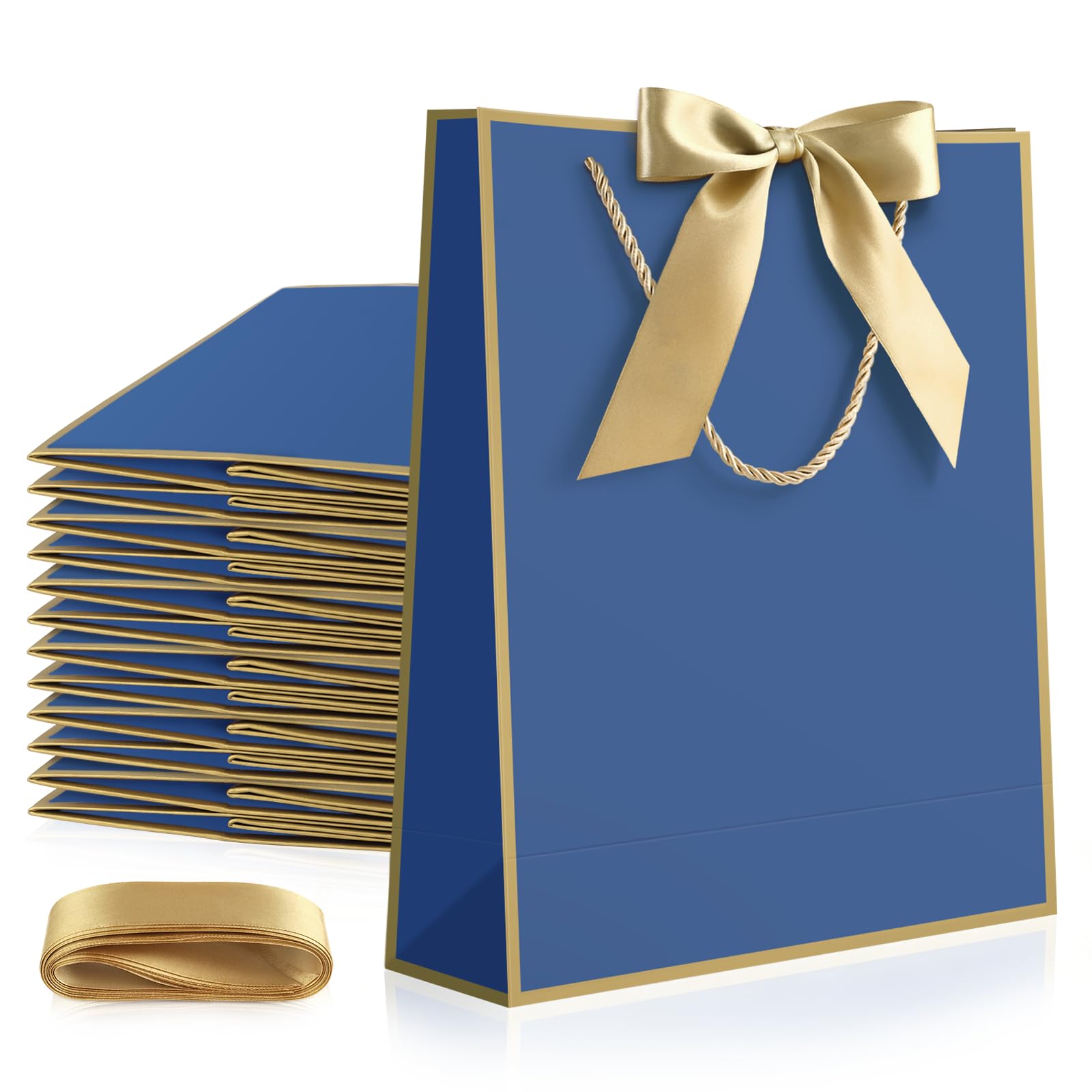 JMANNI Medium Blue Birthday Gift Bags with Tissue Paper &amp; Handles 12-Pack