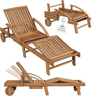 STEELSØN Mintaka Sonnenliege – Gartenliege klappbar mit Rollen & Tisch – Holzliege aus Akazienholz geölt – Relaxliege Rücken- & Fußlehne verstellbar – Saunaliege wetterfest bis 160kg belastbar