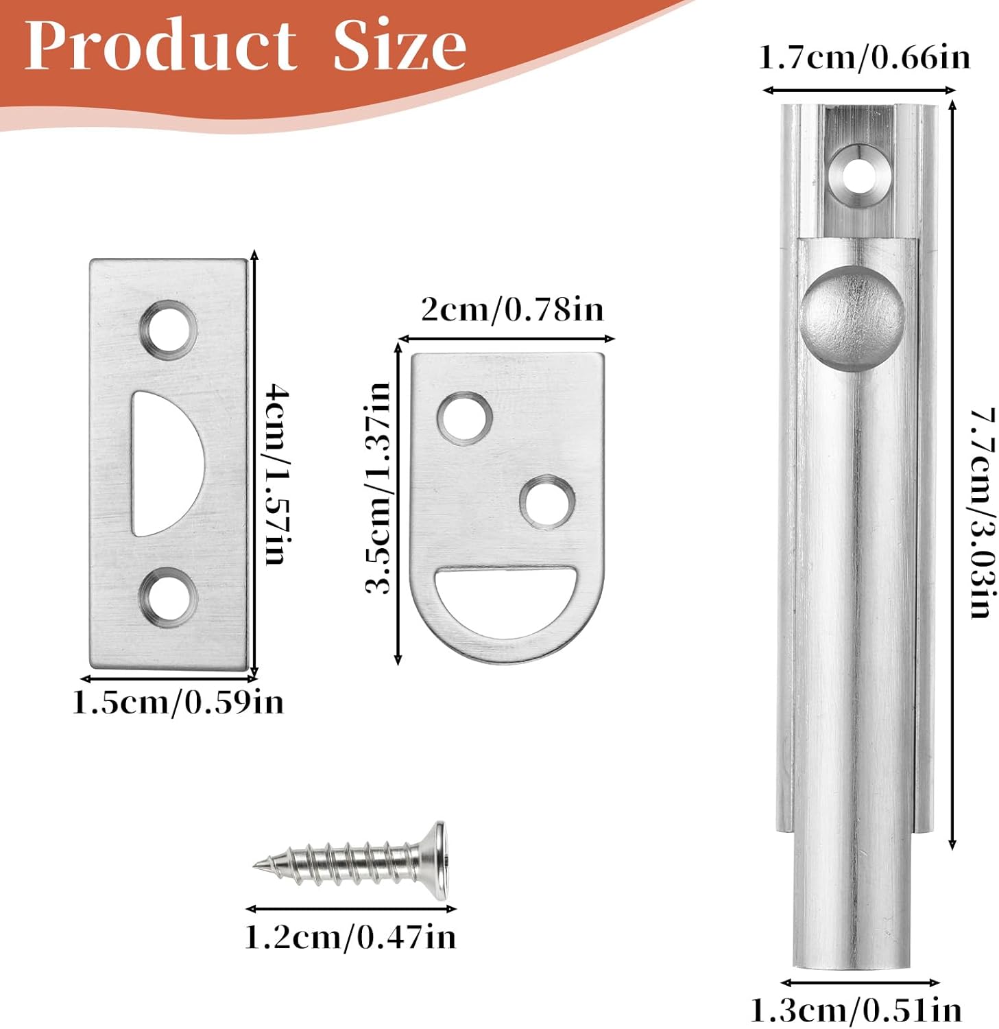1 Pcs 3 Inch Surface Bolts for Doors Heavy Duty Concealed Slide Lock for Door with Screws Slide Latch for Windows Cabinet Wooden Fence Yard Recessed Doors Flush Gates Silver