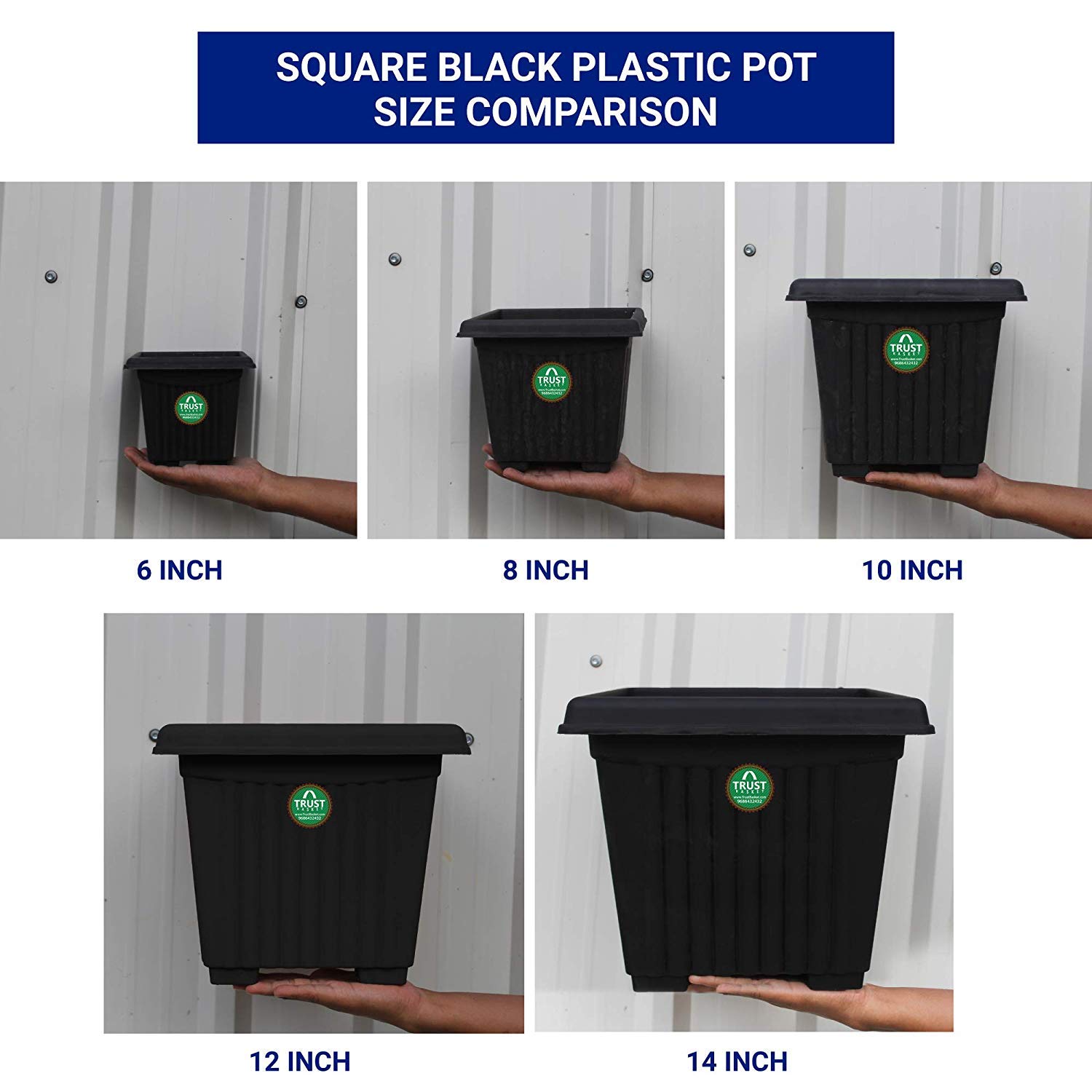 TrustBasket Black Planters - Set of 3 -3 TrustBasket Black Planters - Set of 3 -3