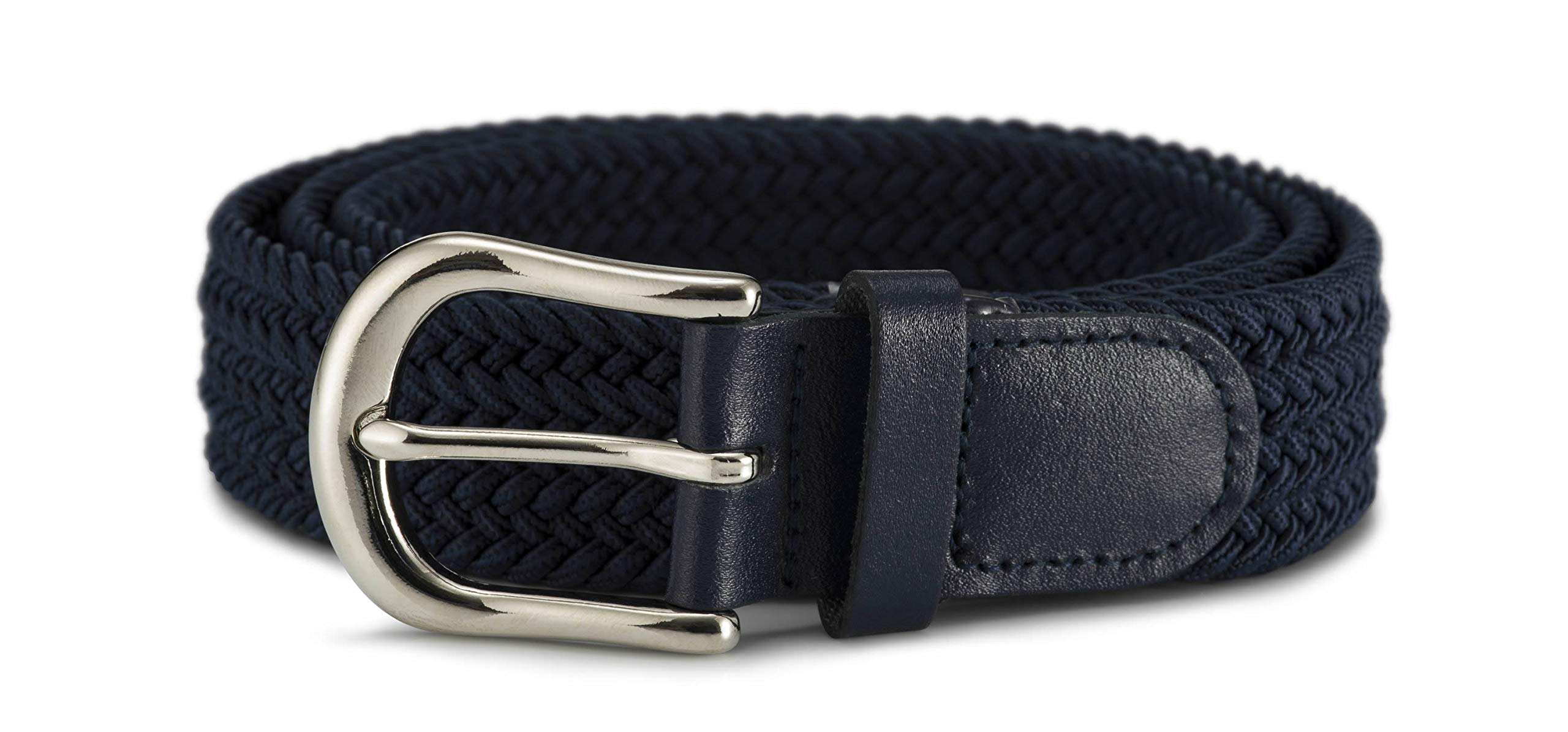 Streeze 30mm Stretch Belt - Braided Elastic Webbed Belt with Silver Metal Buckle (2XL, Navy)