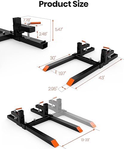 Miniatura 7 de Abrazadera resistente de 43 pulgadas de 2000 libras en horquillas de palet con barra estabilizadora ajustable para cargador de cucharones de