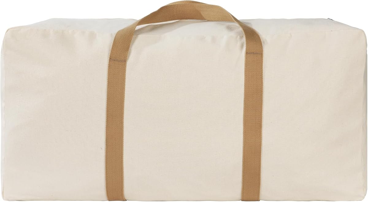 Canvas Storage Duffle Bag, Beige, 1, 31''x15''x15'' | Large Capacity, Moving Bag,Comforter Organizer, Tan Handles, Washable, Reusable, for Sheets Blankets Bedding Pillows,Clothes