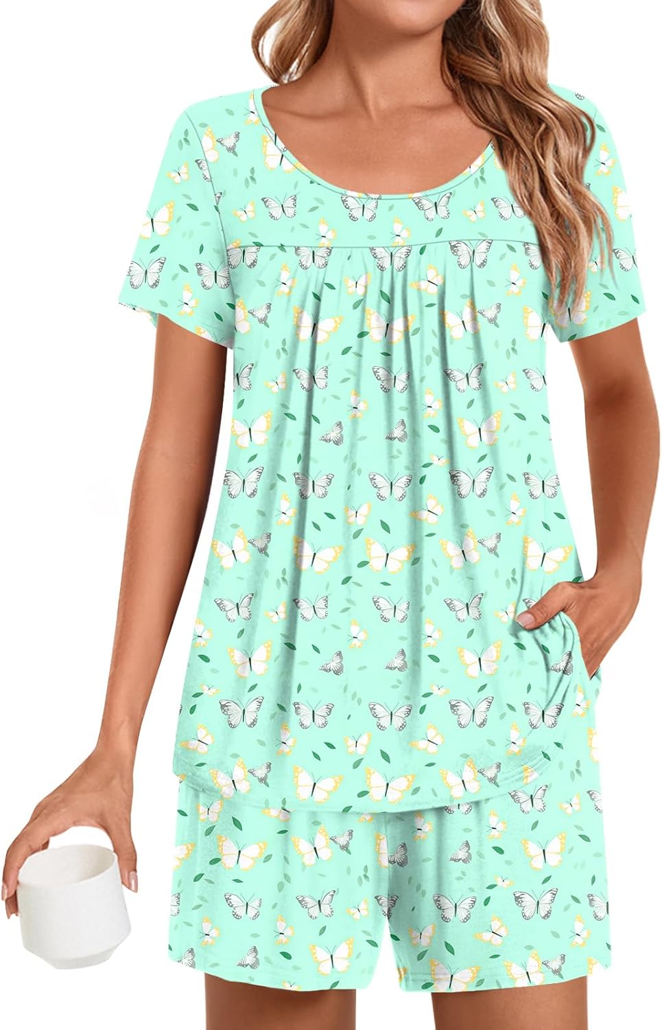 POPYOUNG Womens Pajama Sets Summer Short Sleeves 2 Piece Lounge Sleepwear Ladies Pjs Sets with Pockets