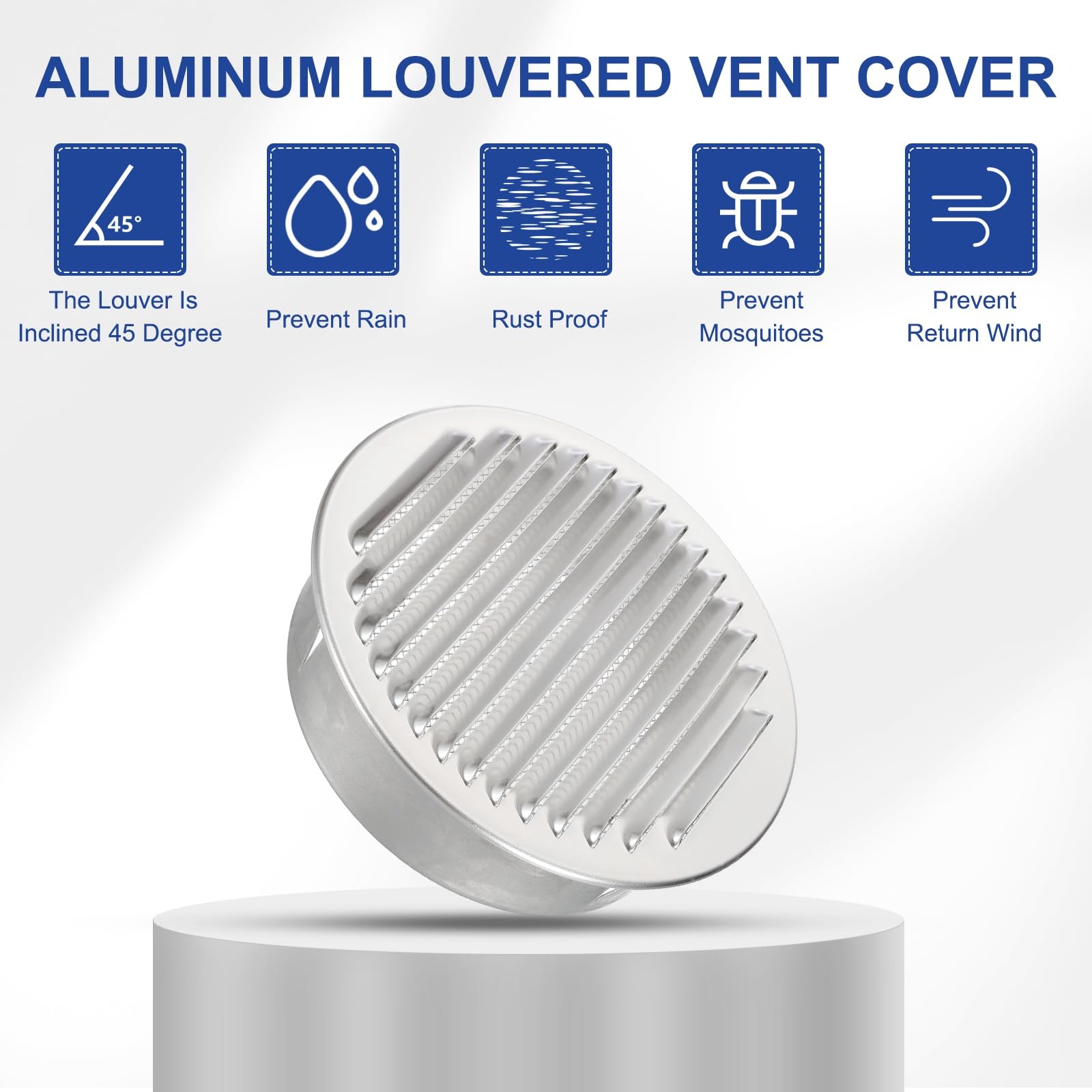 PATIKIL 6 Inch Aluminum Universal Louvered Vent Cover 2 Pcs Round Louver Grille Ducting Air Vent Cover Wire Screen Mesh Soffit Wall Outlet for Ceiling Floor HVAC Ventilation - Image 4