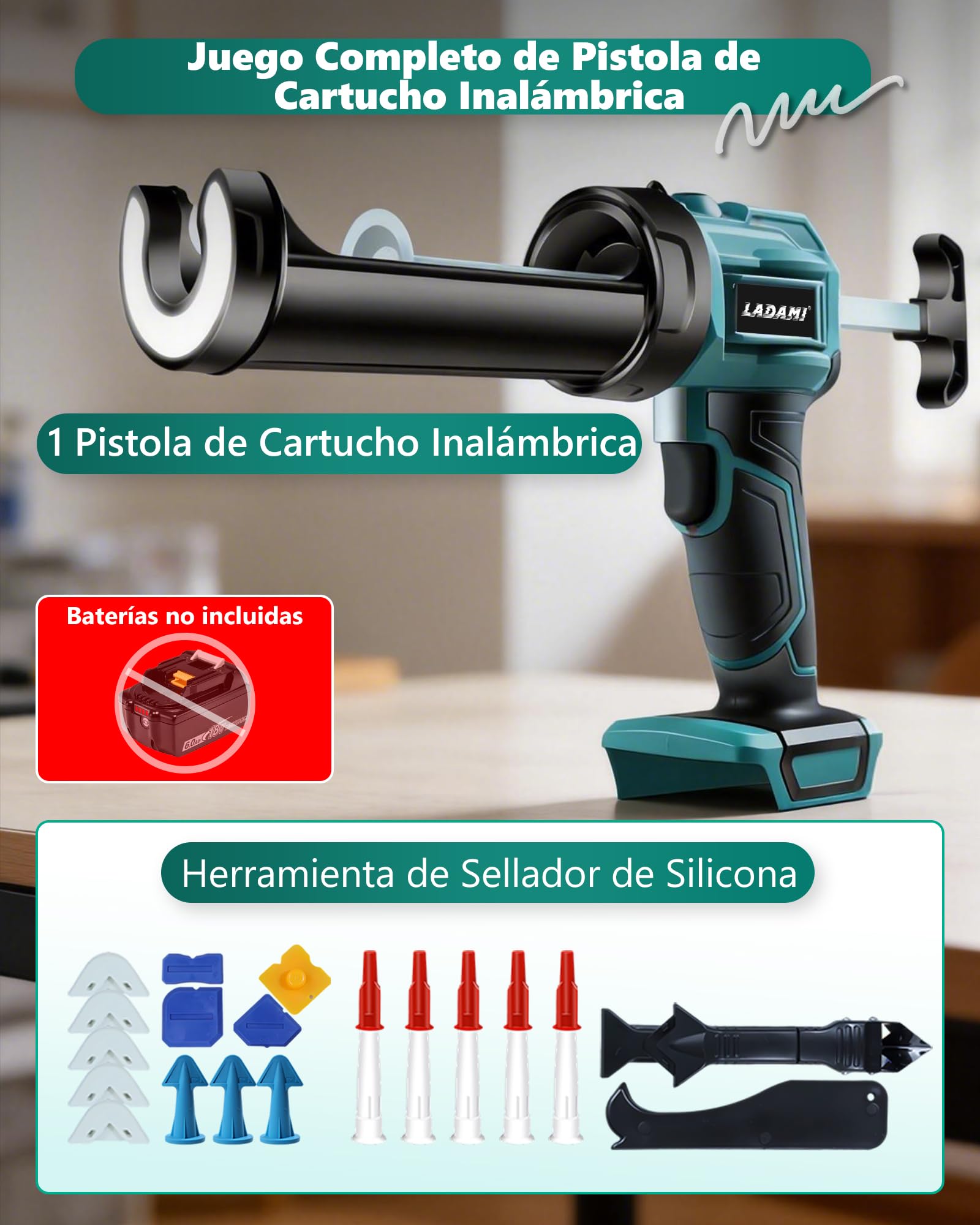 Prensa de cartuchos de batería compatible con Makita de 18 V, para batería Einhell 、para batería Bosch, con luz LED 4 velocidades ajustables, pistola de silicona eléctrica para cartuchos de 300