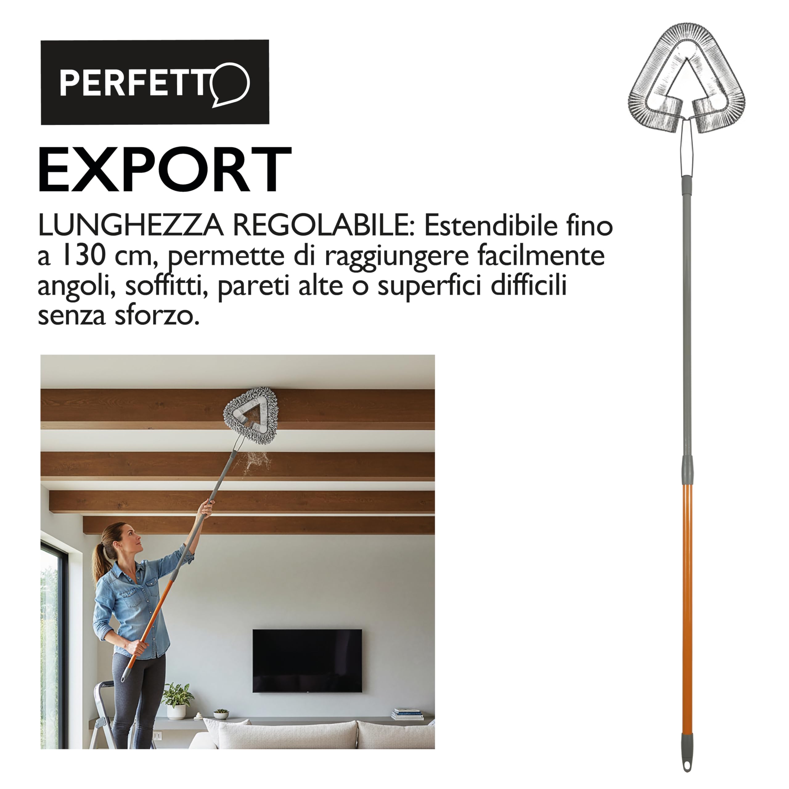 Perfetto Export Manico Telescopico, Metallo, Zucca, 2.5x2.5x76.0 cm