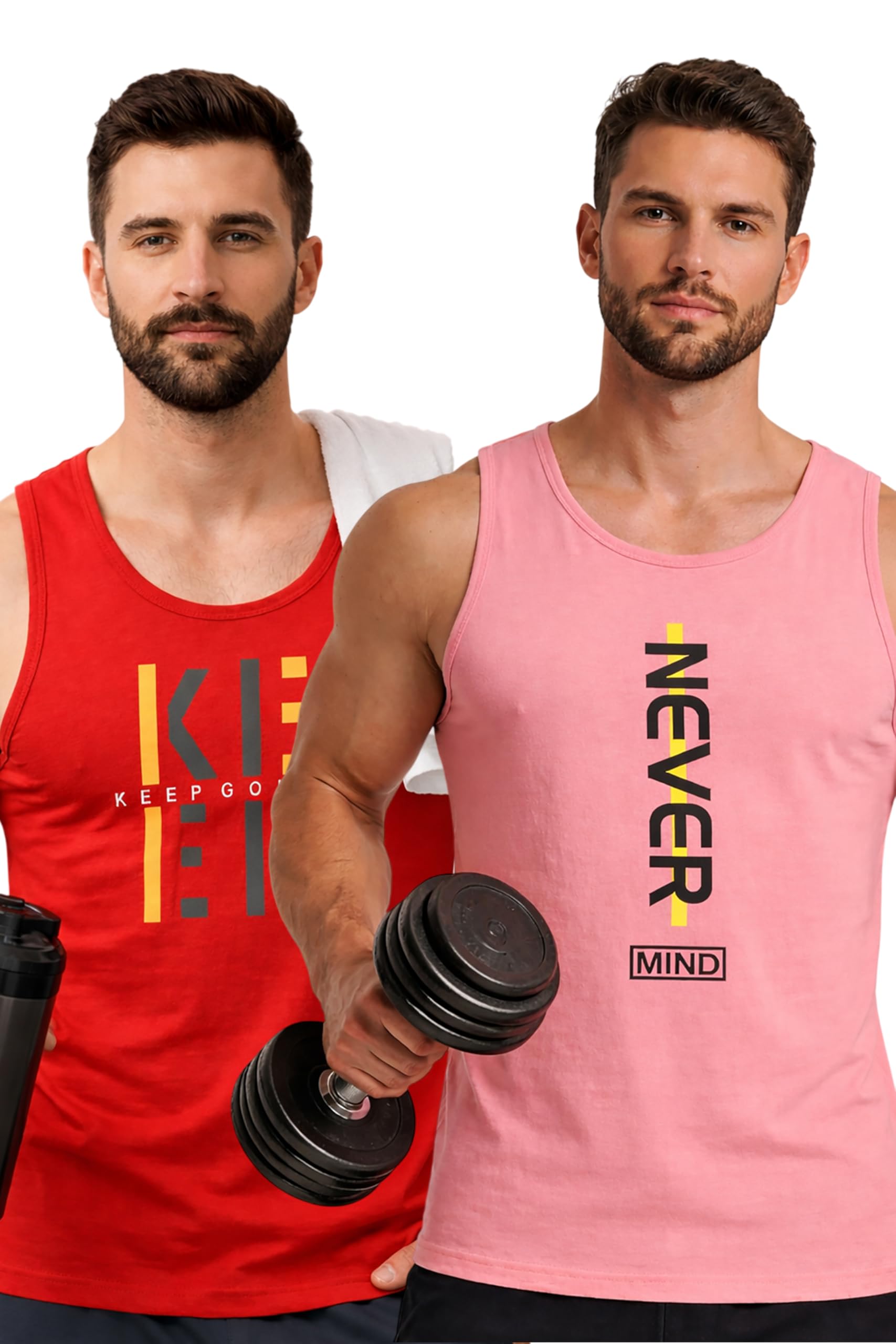Polyester Letter Printed Vest for Men - Pack of 2 | Round Neck | Sleeveless | Regular Fit | Summer & Gym Wear Tank Top for Men-image-46