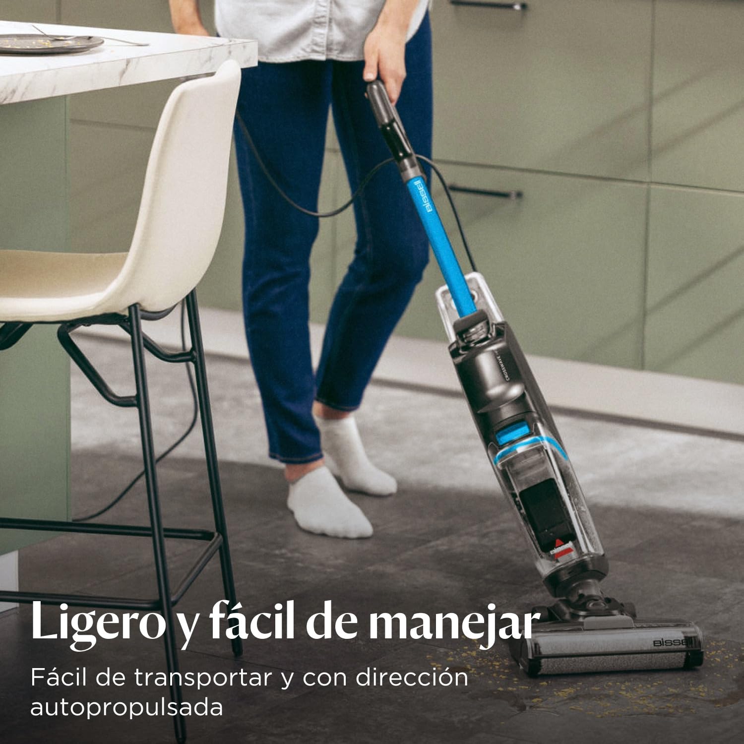 Bissell CrossWave HF2, Aspiradora de Mano con Cable, Aspirado y Mopa en un Solo Paso, Escoba Aspiradora Vertical Ligera, Vacuum Cleaner Potente, Aspiradora de Agua, Solo para Suelos Duros, 3845N
