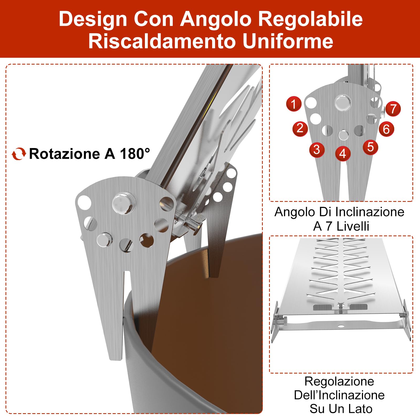 Placca per Salmone in Acciaio Inox con Supporto-flammlachsbrett edelstahl–Piastra Inox per Barbecue e Braciere, Cottura Finlandese Salmone, Regolabile 7 Angoli, Lavabile in Lavastoviglie