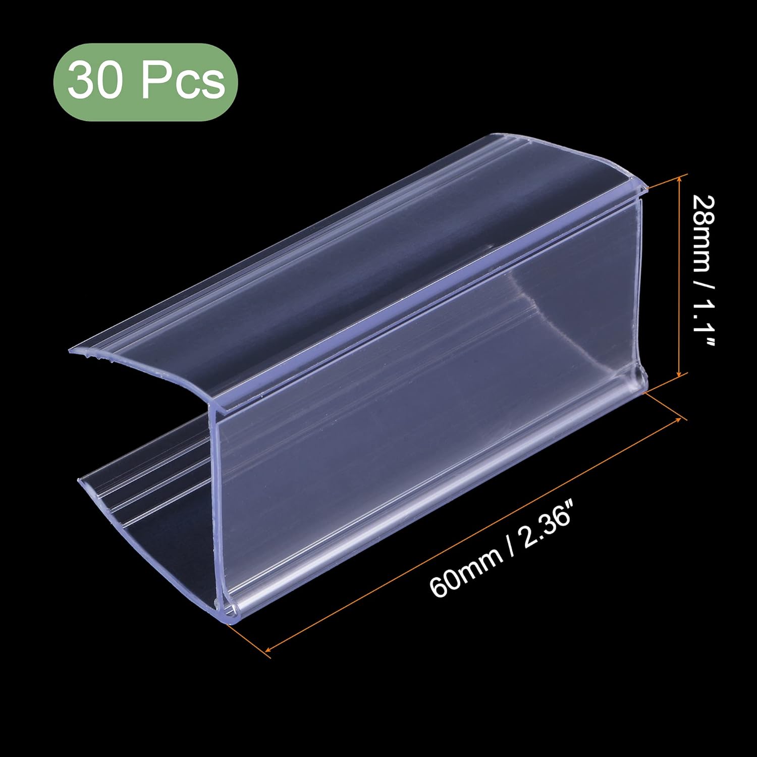 MECCANIXITY Label Holder 60x28mm Clip on Shelf Clear Blue Plastic for Wire Shelving, Pack of 30