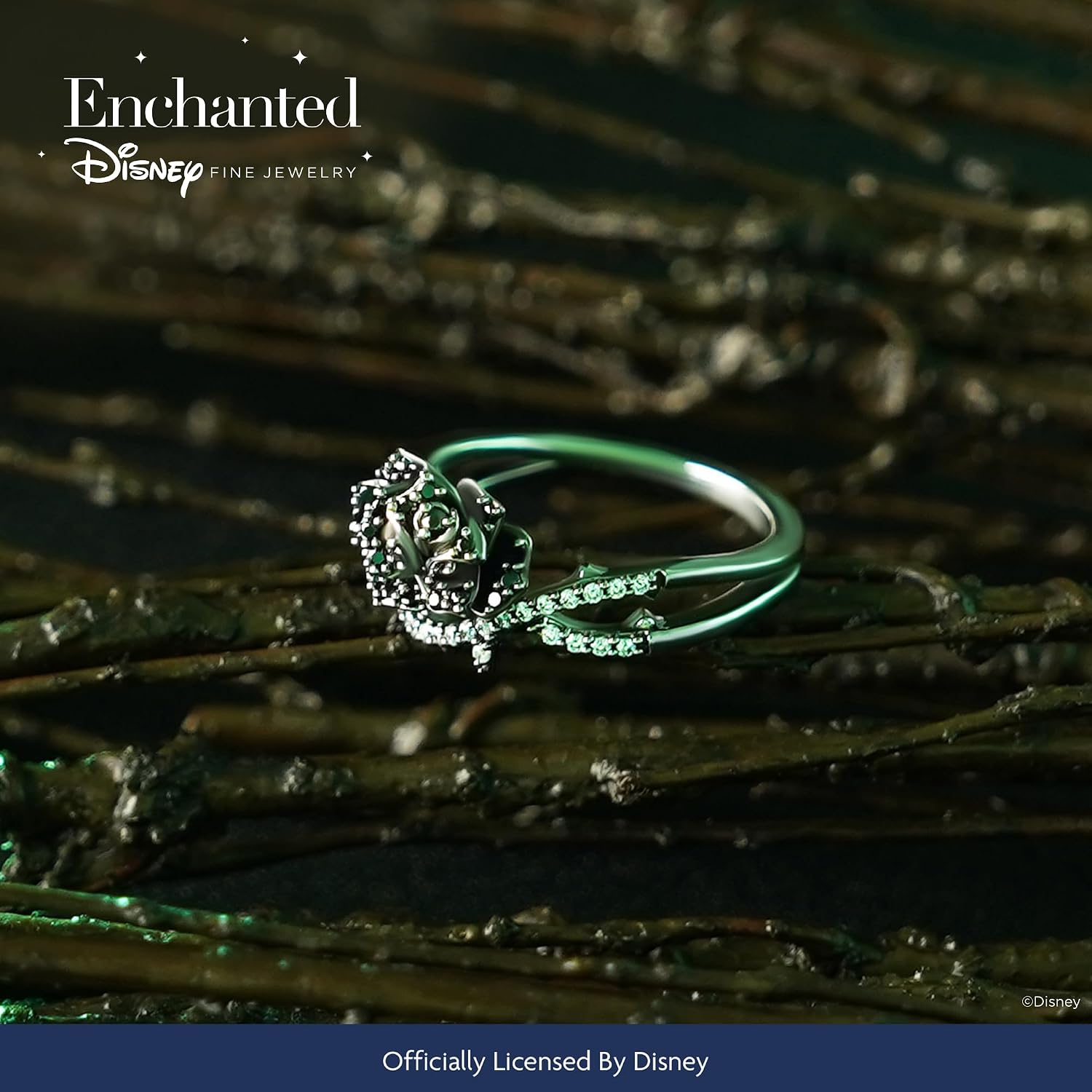 Jewelili Enchanted Disney Fine Jewelry Black Rhodium over Sterling Silver with 3/8 CTTW Diamonds Maleficent Ring