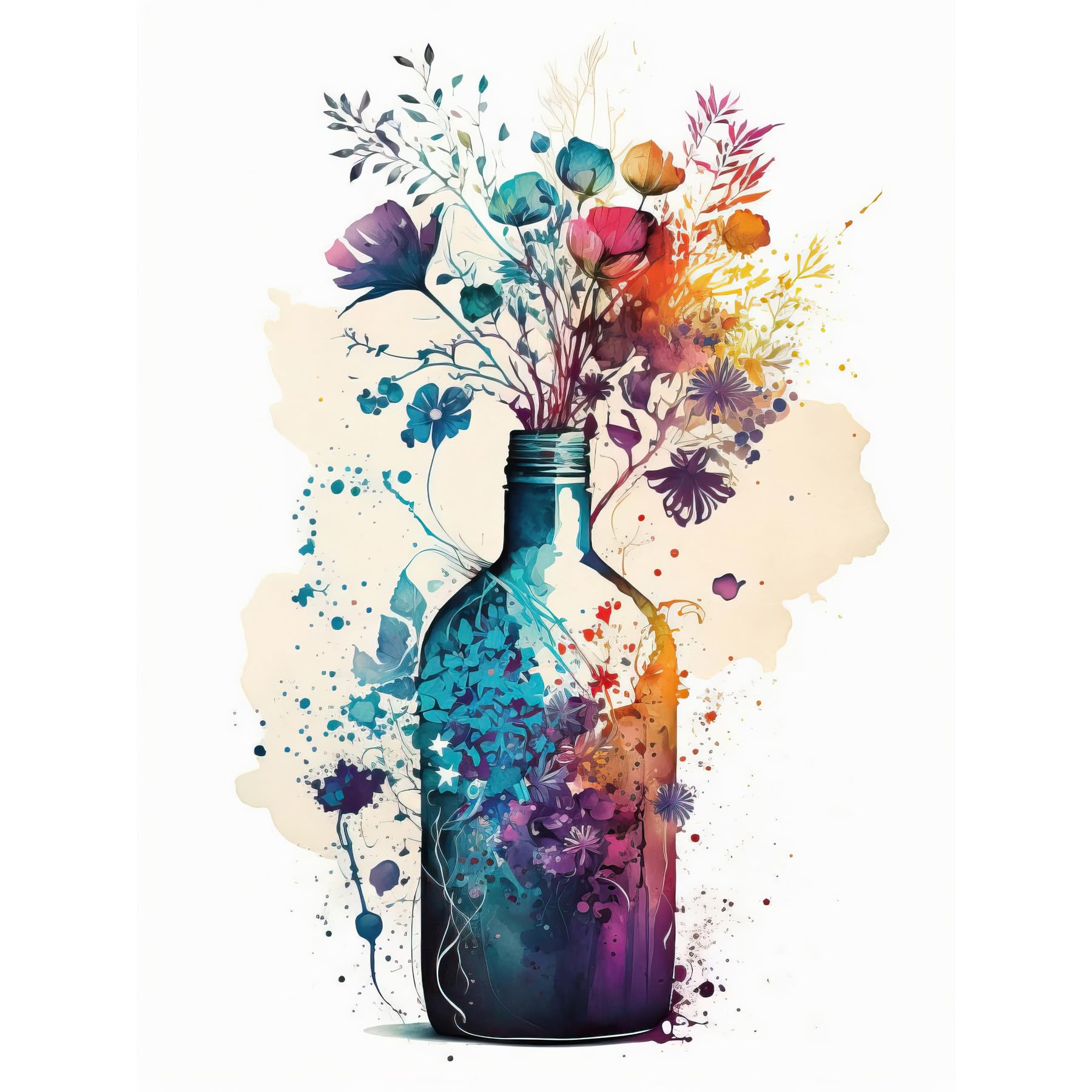 Artery8 Wildflower Spring Bouquet in Glass Wine Bottle Extra Large XL Wall Art Poster Print