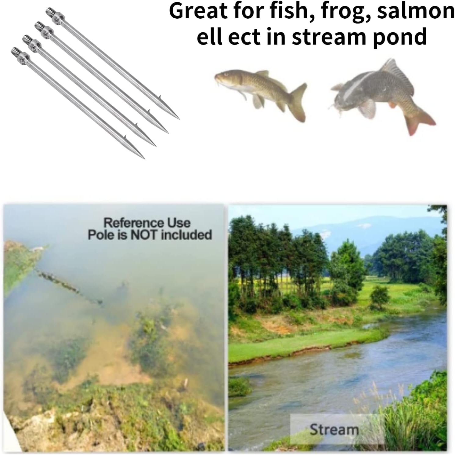 8mmロングナット釣りギグギャフフックで持ち運びが簡単、ステンレススチール釣り有刺鉄線スピア、池、川、湖の魚のカエル用、釣り竿対応。