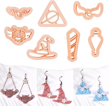 Puocaon Polymer Clay Jewelry Cutters - 7 Pcs Set Wizard Hat, Owl, Potion Shapes for Earrings Making