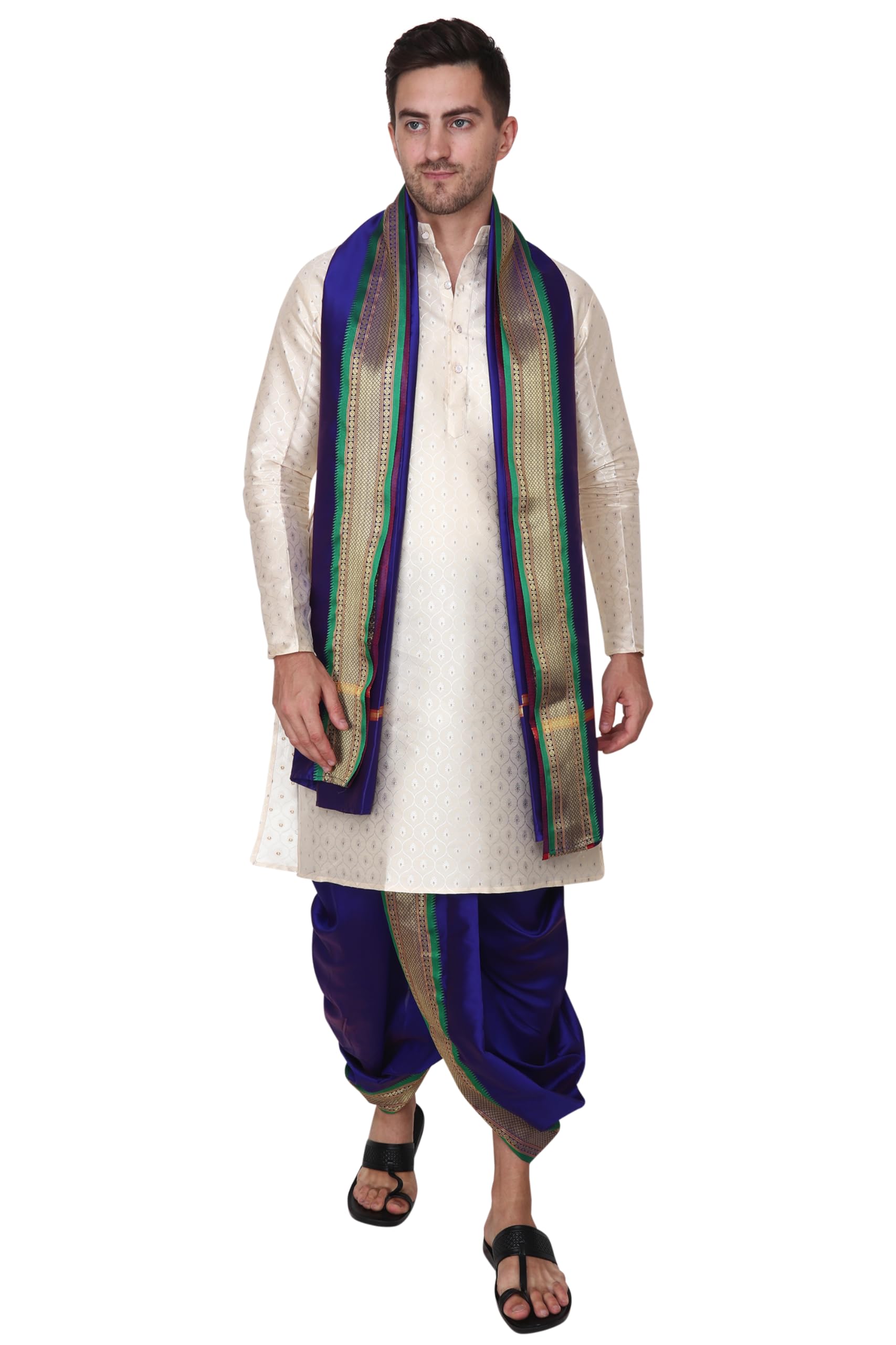 Rameshwaram Fabrics Readymade Dhoti for men with Sherwani Style Silk Kurta, Suitable for Marriage, Pooja, Festival (XXL-Extra-2-Large-44, Blue) - Image 2 thumbnail