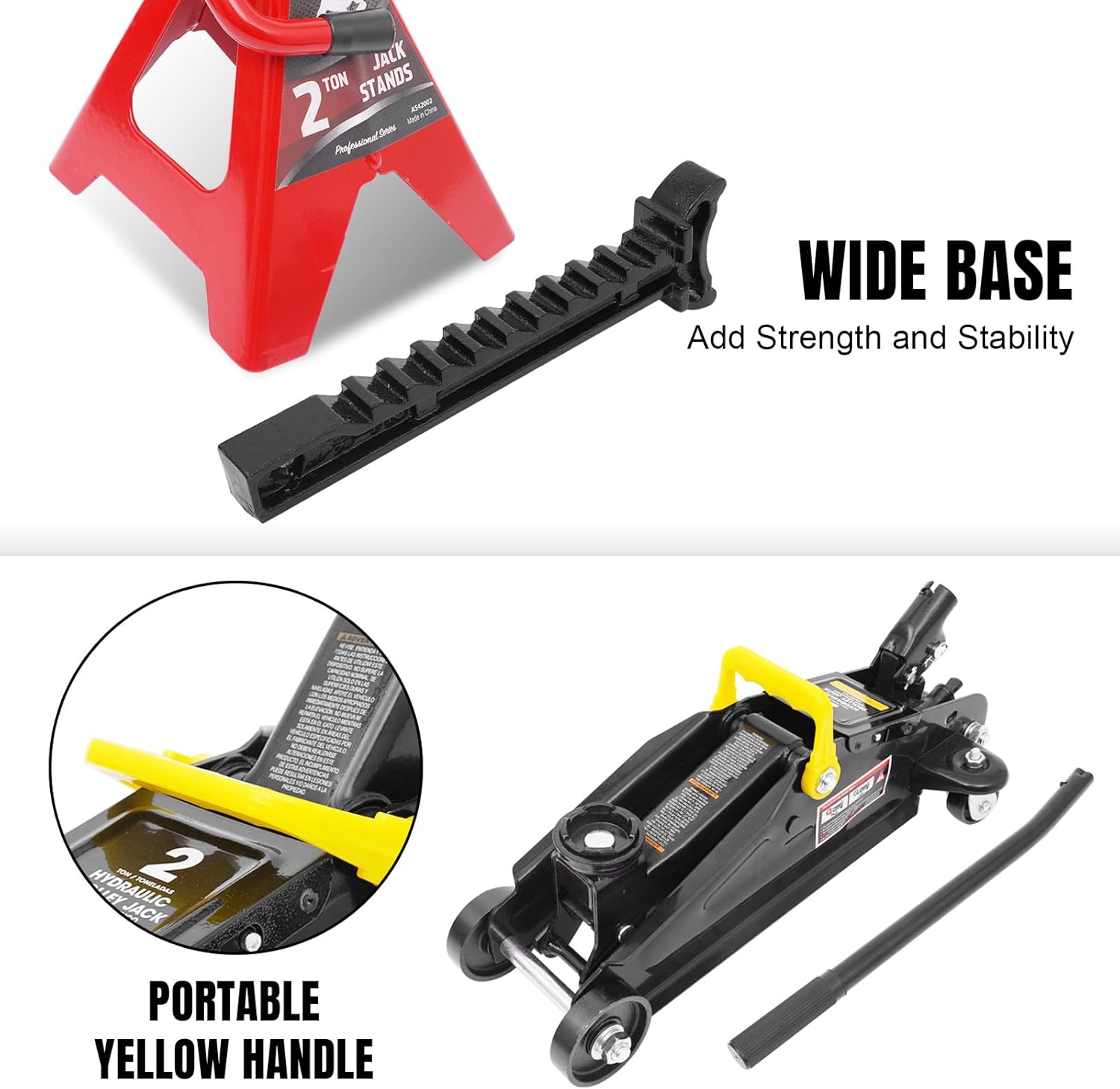 2T Hydraulic Floor Jack Combo with Two Jack Stands, 4000 lbs Capacity Trolley Service Jack Combo Red and Black