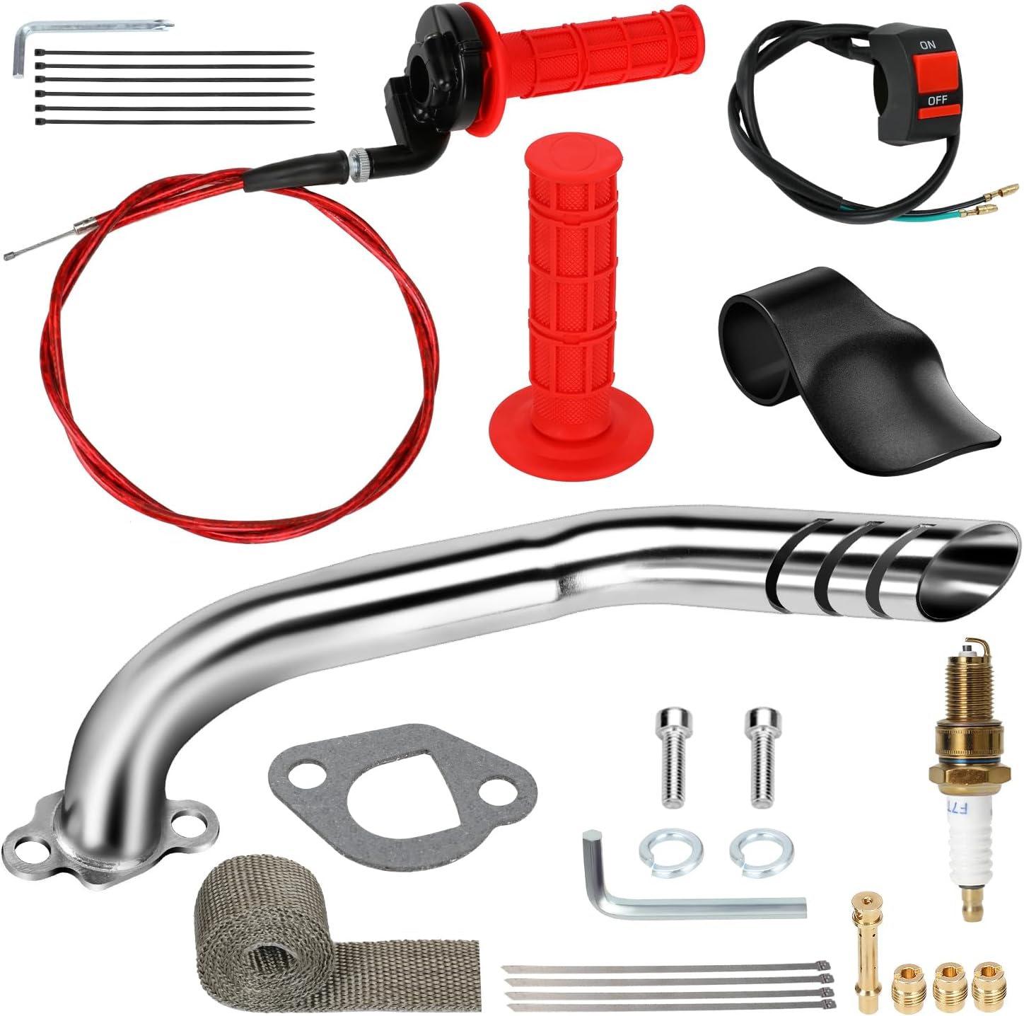HIAORS 212cc Exhaust Pipe & 7/8" Mini Bike Throttle Cable Grips Kit Compatible with Predator 196cc Coleman CT200U BT200X CT200U-EX Baja Warrior MB200 MB165 6.5hp GX160 Minibike Performance Parts