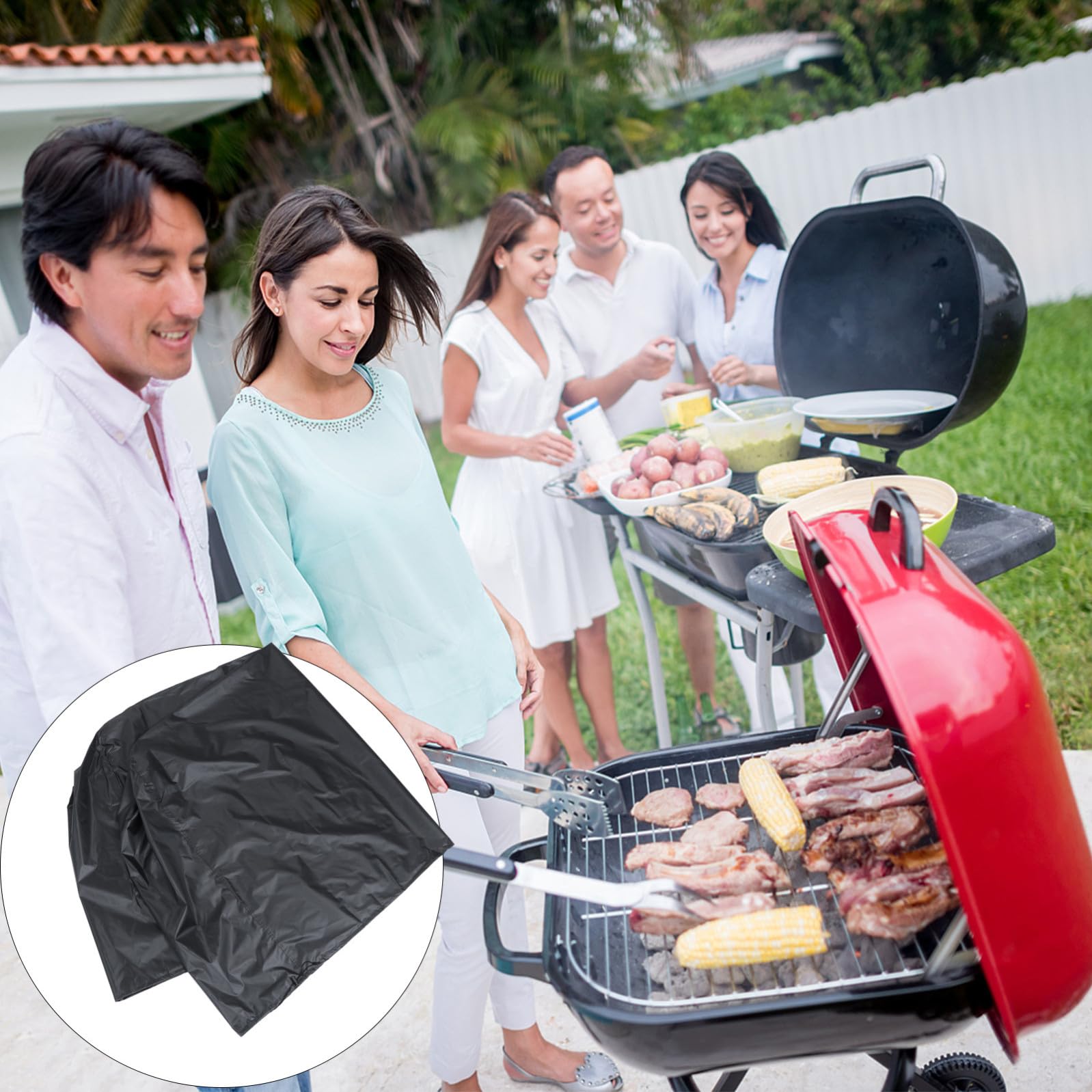 Operitacx Copertura per Barbecue in Poliestere Nero, Resistente All'acqua alla Polvere, Protettiva e Facile da Trasportare per Uso Esterno