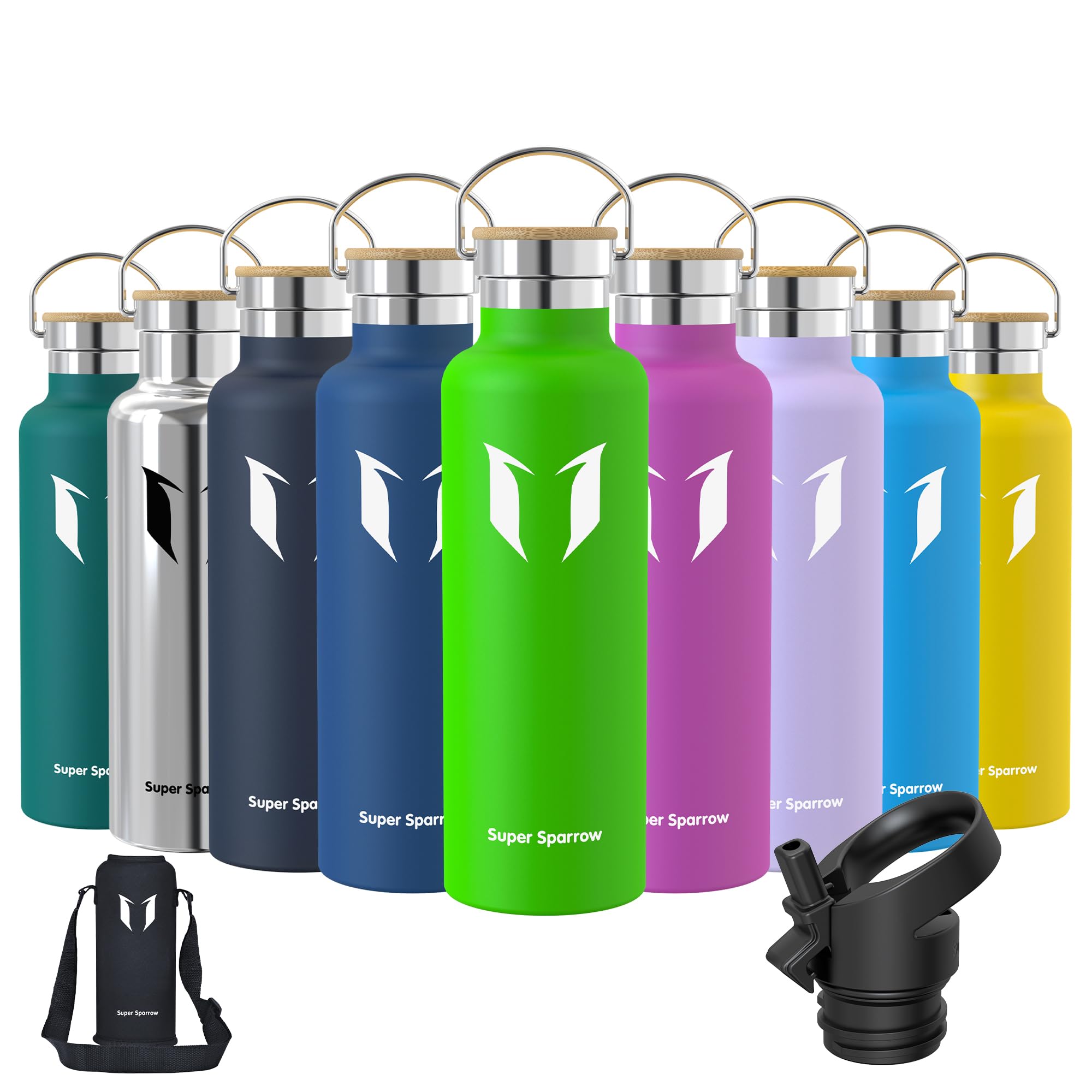 Super Sparrow Borraccia Termica - Bottiglia Termica Senza Perdite - 350ml/500ml/620ml/750ml/1L - Senza BPA Borracce Bambini - Per Scuola, Sport, Campeggio, Palestra, Ciclismo - Con 2 Tappi
