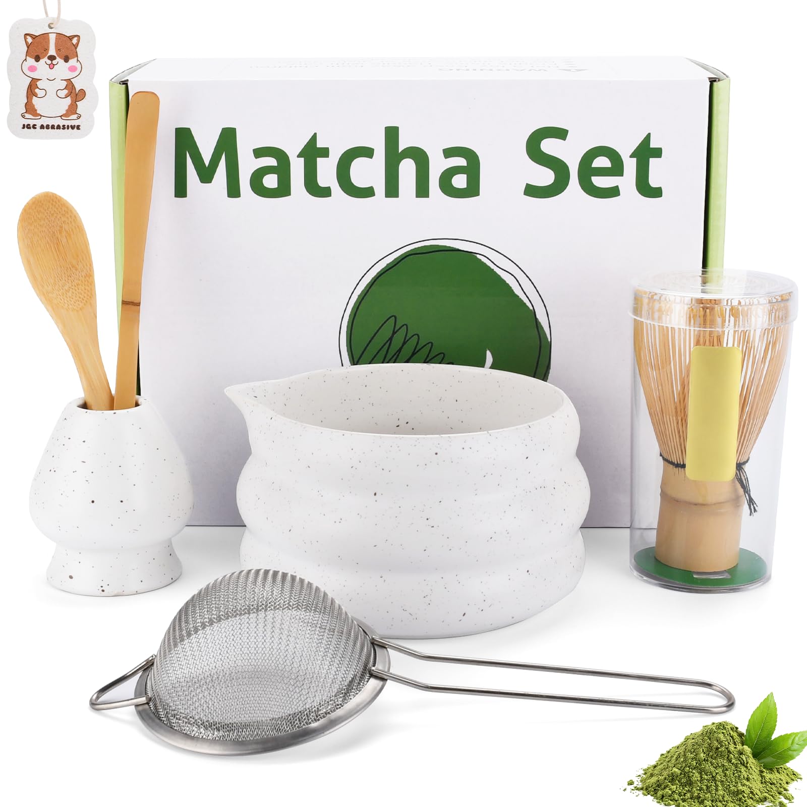 Zestaw Matcha,7-częściowy tradycyjny zestaw do herbaty z miseczką matcha, bambusową trzepaczką, sitkiem i akcesoriami, japoński zestaw do herbaty matcha dla miłośników matcha