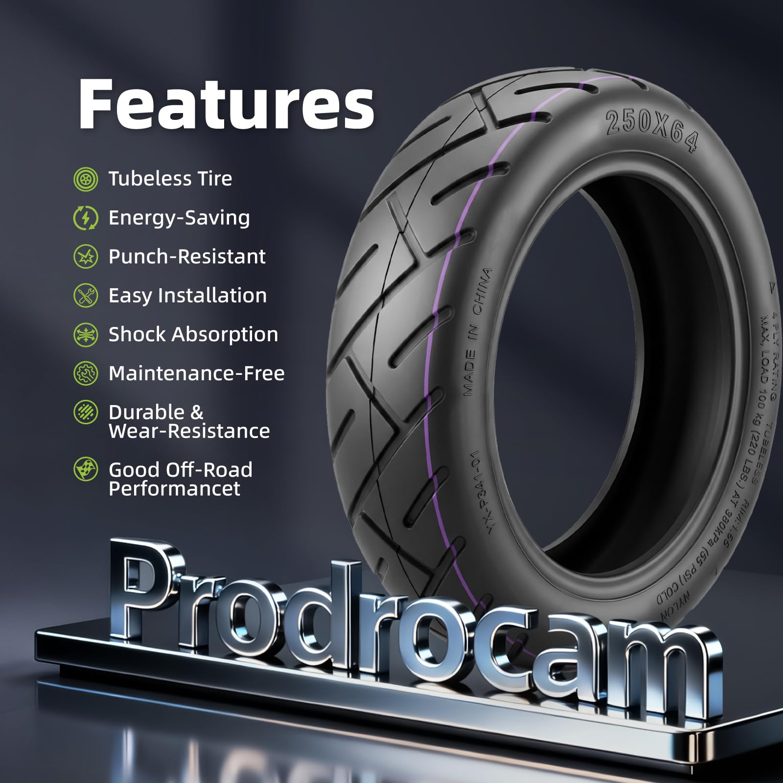 250 x 64 Pneumatici Tubeless per Xiaomi 4 Ultra monopattino elettrico pneumatici di ricambio da 10 pollici (Tubeless*2)