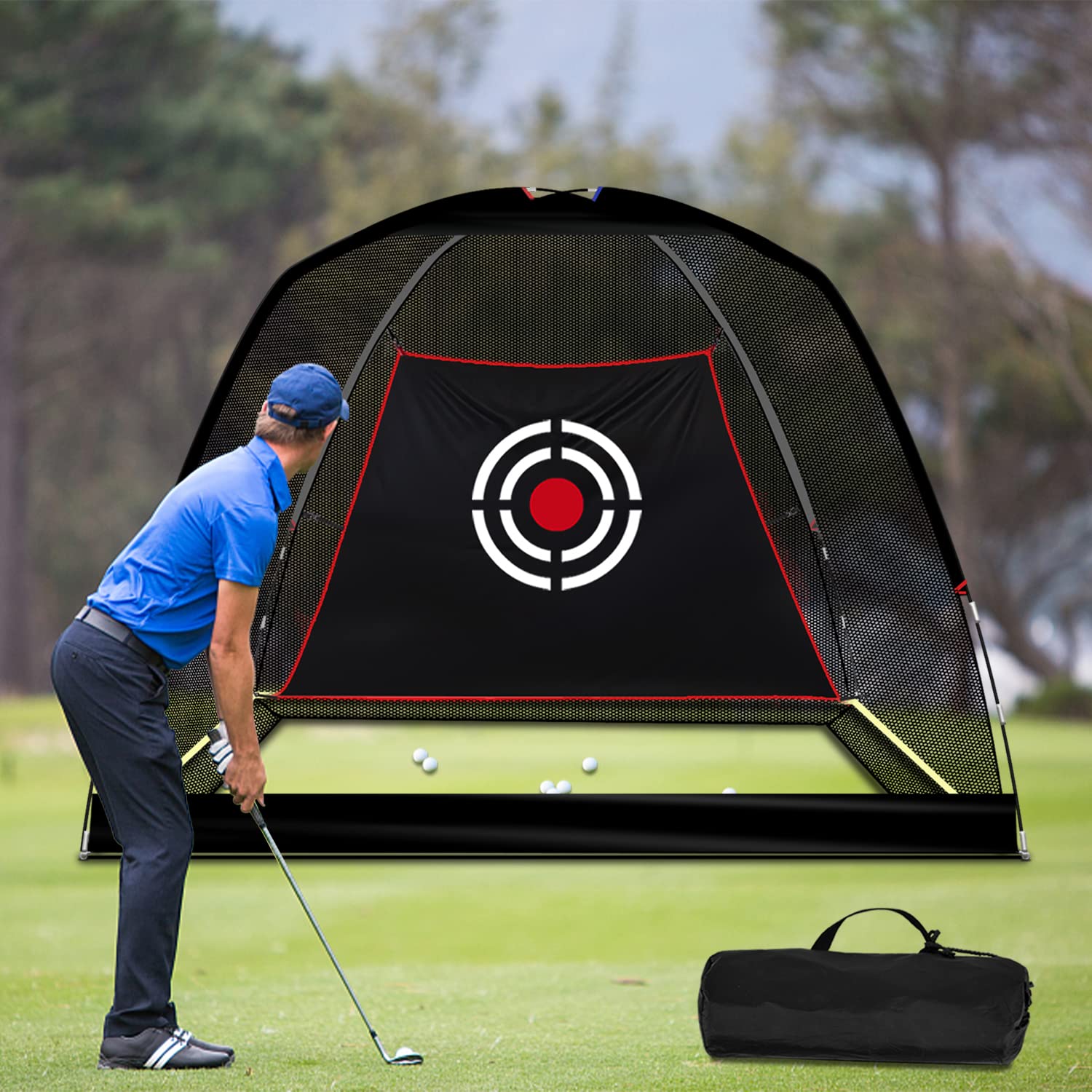 Redes de golpeo para práctica de golf para conducir en el patio trasero, redes de lanzamiento para patio trasero, jaulas de red portátiles de primera calidad con marco y objetivo de 10x7 pies