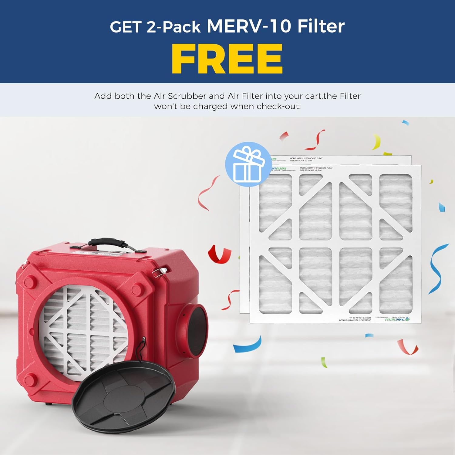 ALORAIR Air Scrubber with 3 Stage Filtration, Stackable Negative Air Machine for Industrial and Commercial Use, Heavy Duty Air Cleaner with MERV-10 Filter, HEPA/Activated carbon Filter, Red - Image 2