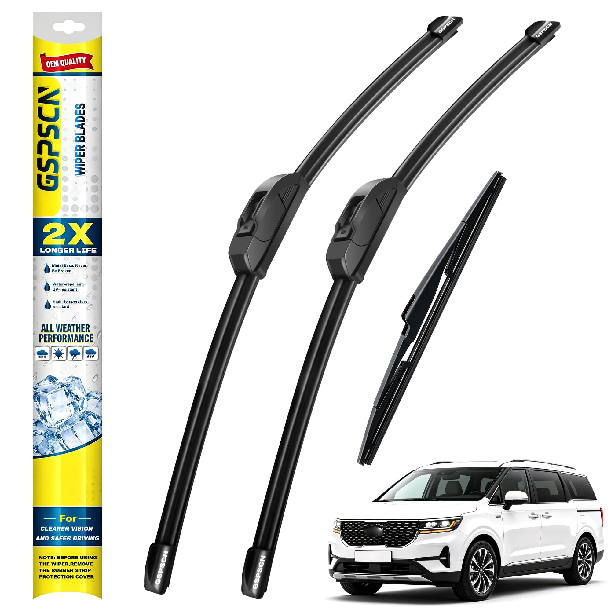 GSPSCN Windshield Wiper Blades for Kia Carnival 2022-2026 (Pack of 3) | OEM Quality Front & Rear Wiper Set,Metal Bracket,All-Season Performance,