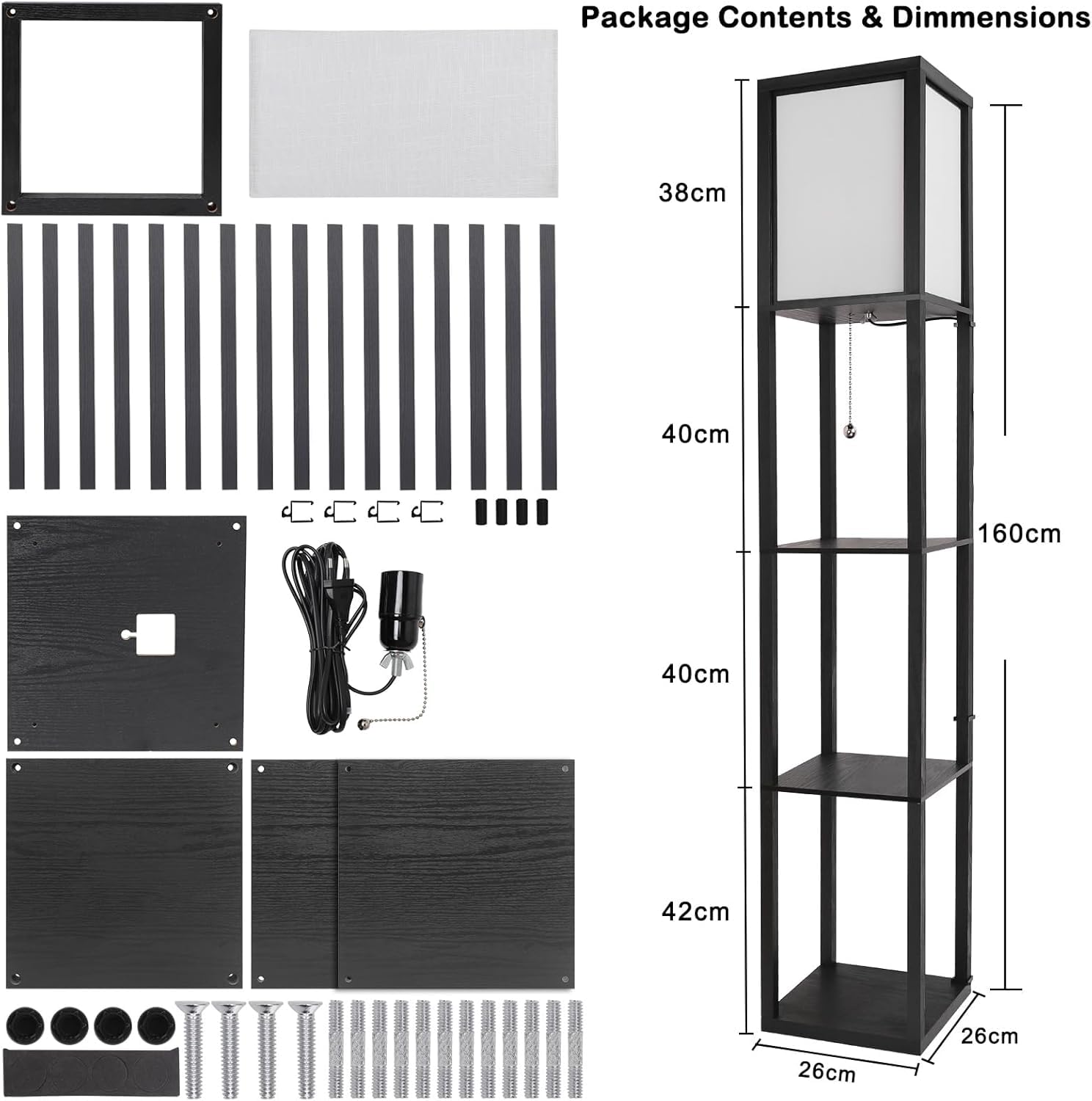Lámpara de Pie Madera, Lámpara de Piso 3000K-5000K con Estante, Lámpara de Lectura con Portalámparas E27, Decoraciones Interiores Adecuado Para el Salón y el Dormitorio (Bombilla Incluida)