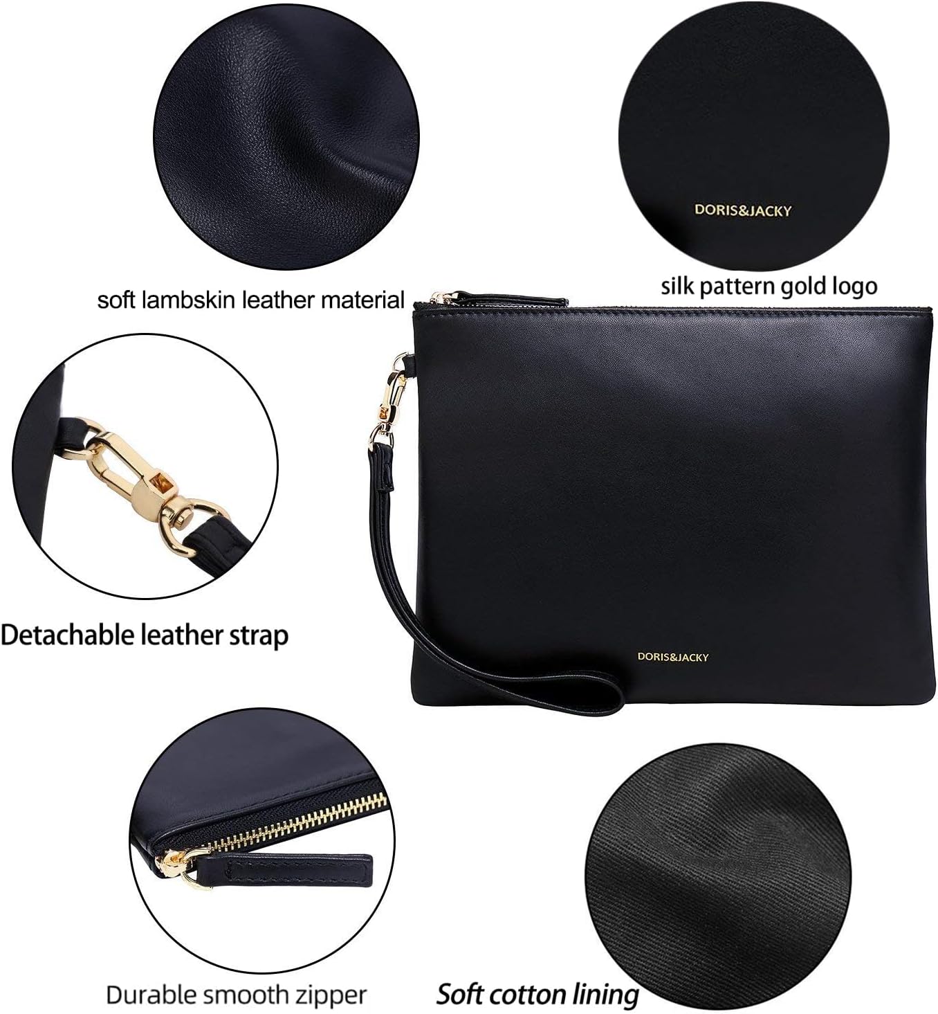 DORIS&JACKY Lambskin Leather Wristlet Clutch Purse for Women Soft Designer Slim Cell Phone Pouch Bag with Detachable Strap - Image 5