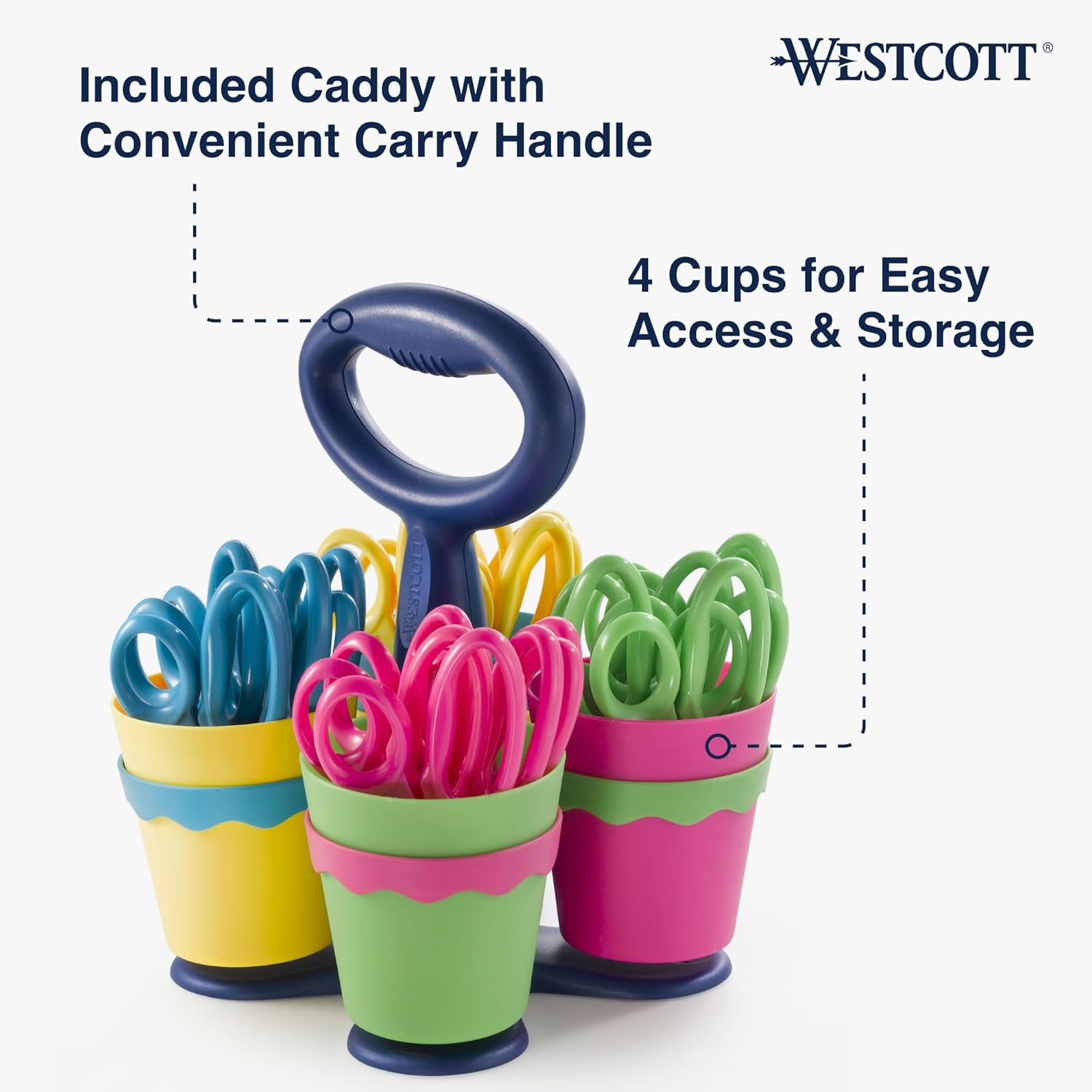 Westcott School Scissor Caddy and 5-Inch Blunt Safety Scissors for Kids, Back to School, Classroom Supplies, Assorted, 24 Pack (14756)