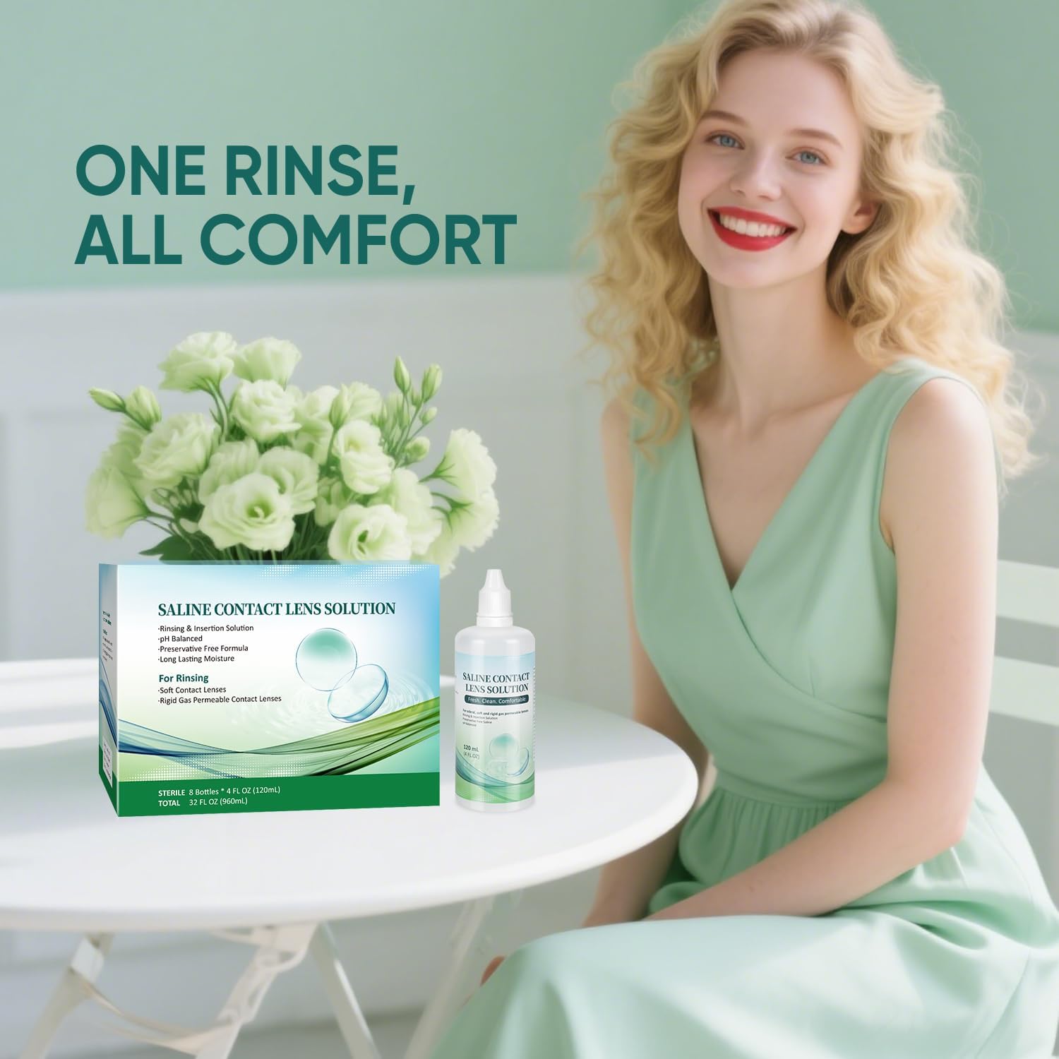 Saline Contact Lens Solution Rinsing & Insertion Gentle Saline Solution for Soft & Rigid Gas Permeable Lenses Travel-Friendly 4 Fl Oz - 4 Pack