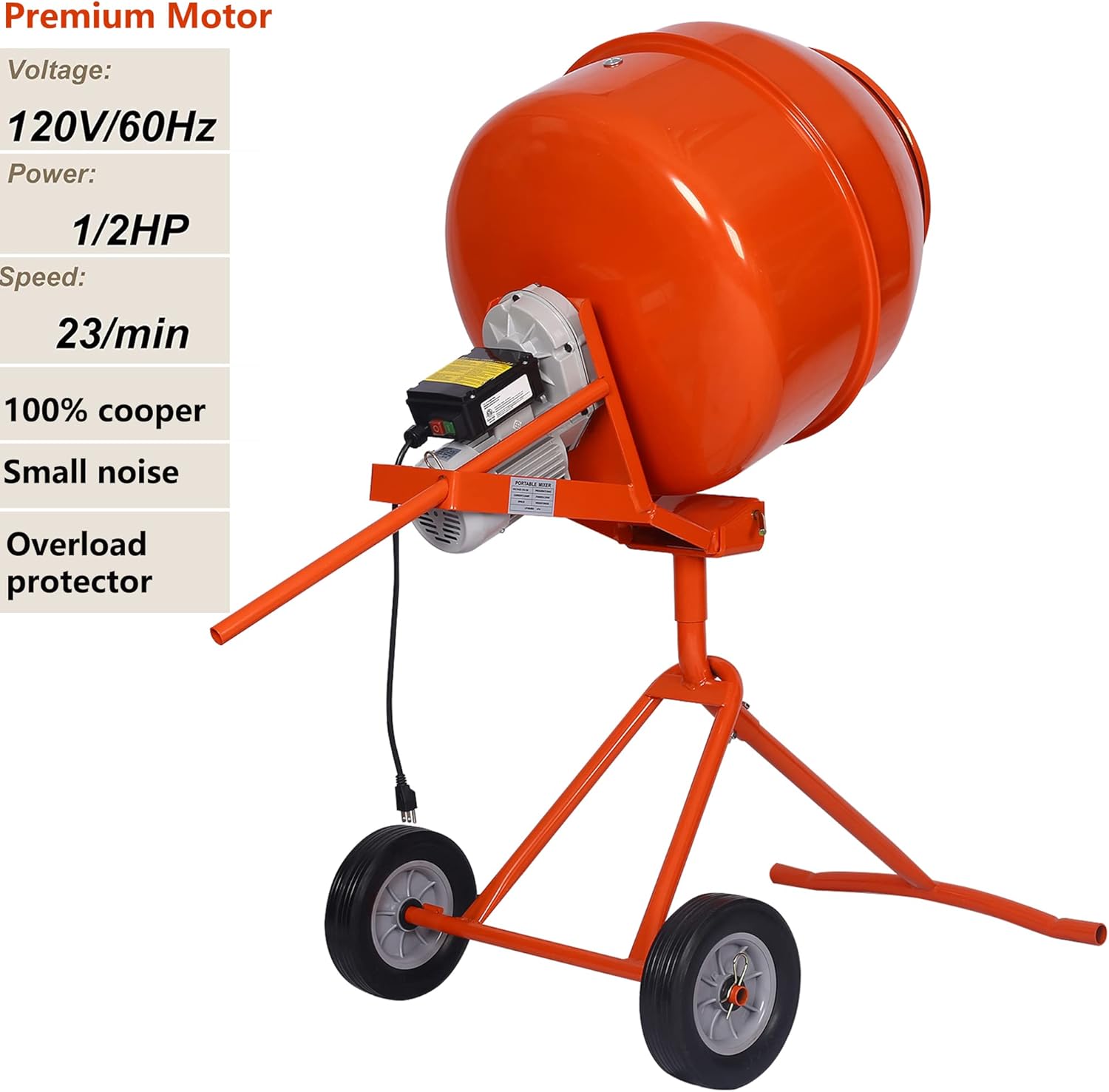 5 CU FT Electric Cement Mixer,1/2 HP Concrete Mixer Machine with Wheel and Stand,Portable Cement Mixer Machine,Suitable for Stucco and Seeds : Tools & Home Improvement