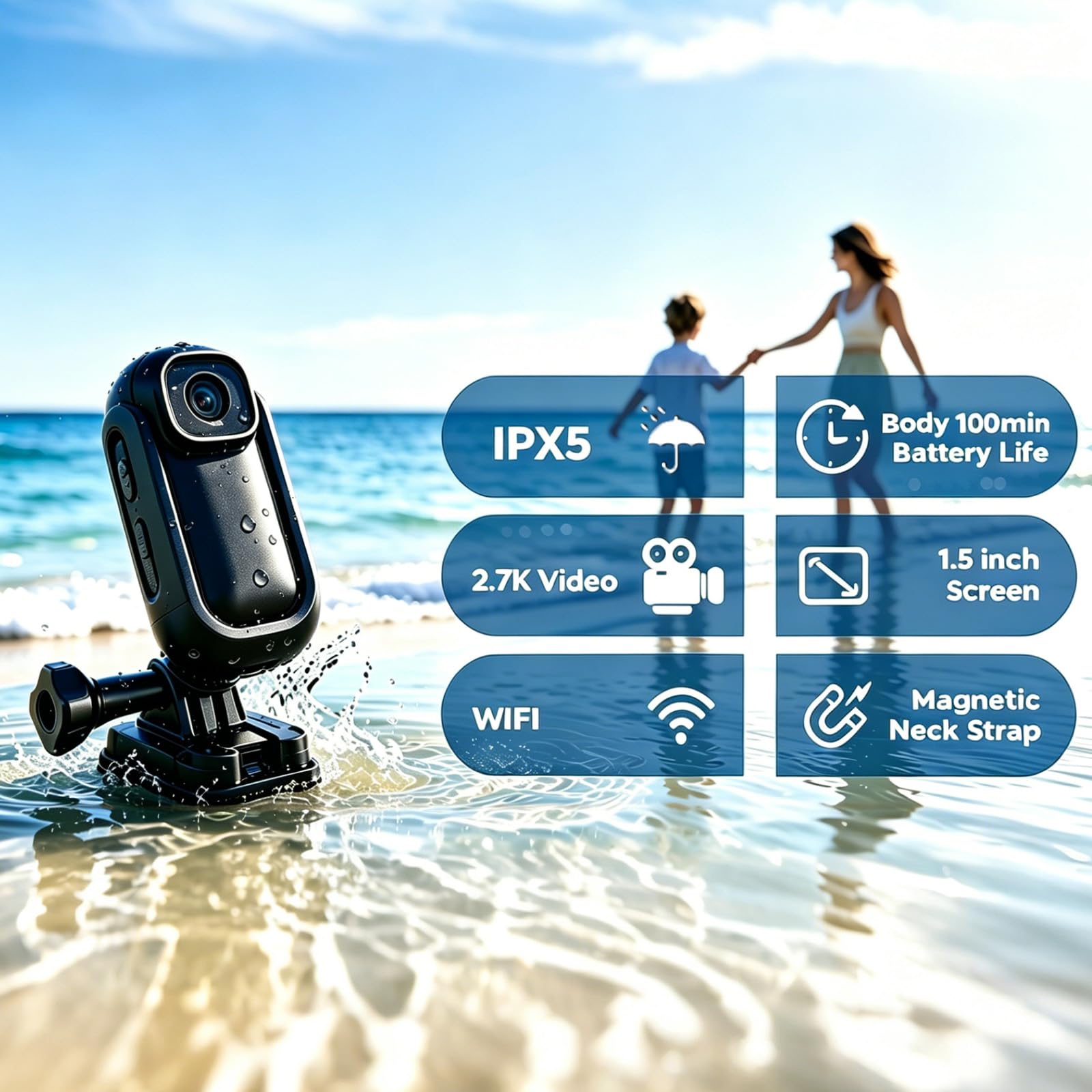 Xilecam 2,7K Magnetische Mini Bodycam, Spritzwasserfest mit Ladecase | Action Cam mit 16GB, POV Kamera Inklusive Mini-Ladecase mit 500 Min Akkulaufzeit, Geeignet für Radfahren und Vlogging