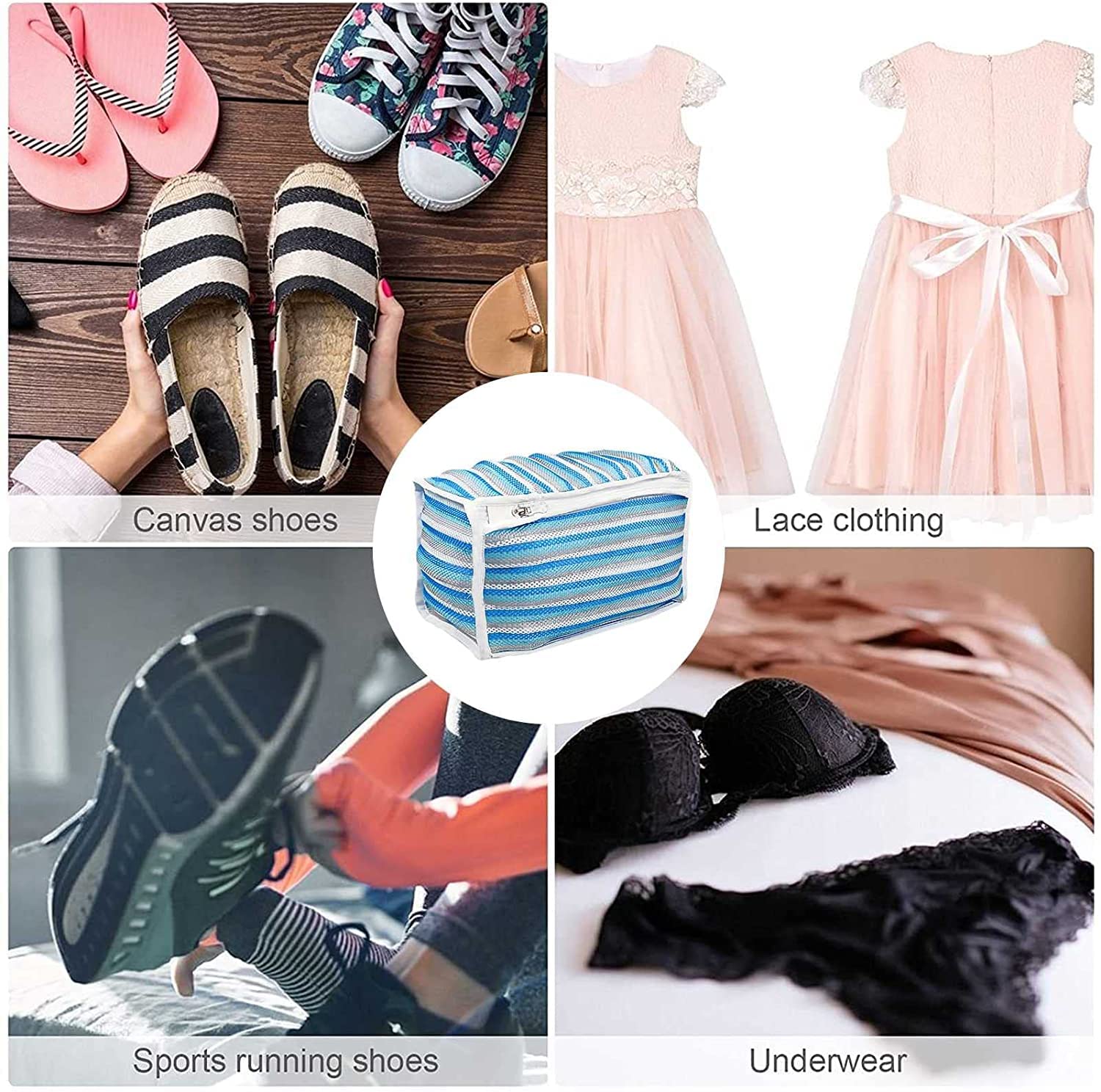 Bolso de lavandería de zapatos de 4 piezas, bolsa de secador de lavandería de malla, lavadora y bolsa de zapatos con cremallera for proteger la ropa delicada, adecuado for el almacenamiento y el viaje