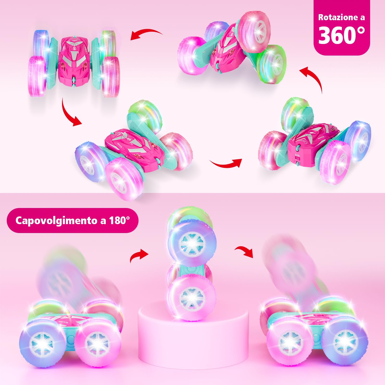 Cocopa Macchina Telecomandata per Bambini con Luce, Giochi Bambini Bambina 3 4 5 6 7 Anni, Regalo Bambino 3 4 5 6 7 8 9 Anni Ragazze Regali Giocattoli Natale Compleanno, Auto Radiocomandata (Rosa)