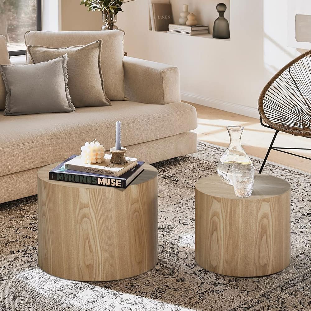 WILLIAMSPACE Nesting Coffee Table Set of 2, Round Wooden