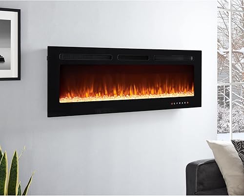 Miniatura 7 de Naomi Home Calentador eléctrico de chimenea para montaje en pared sala de estar color negro 30 pulgadas12 colores de llama