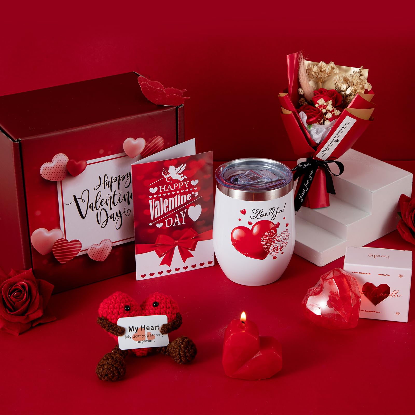 Gifts Box for Girlfriend Wife Lover Valentines Day Birthday Gifts for Women Heart-shaped Gift Red Rose Love Gift Basket Love You Wedding & Engagement Anniversary Romantic Set