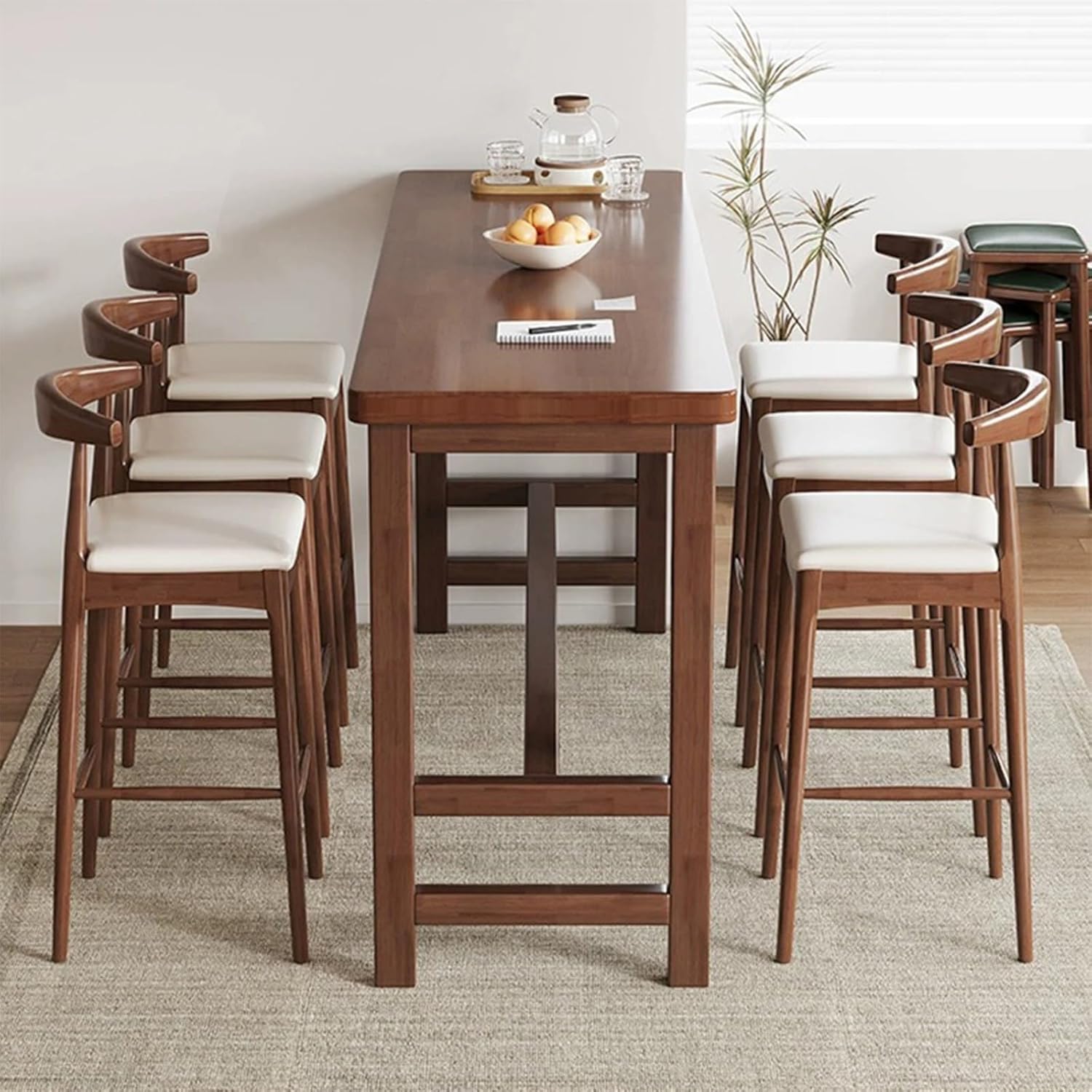 Modern Rectangular High Top Wooden Dining Table - Narrow Coffee Bar Table for Kitchen & Balcony - Stylish Long Wall Table, Easy Assembly (Stools Sold Separately)