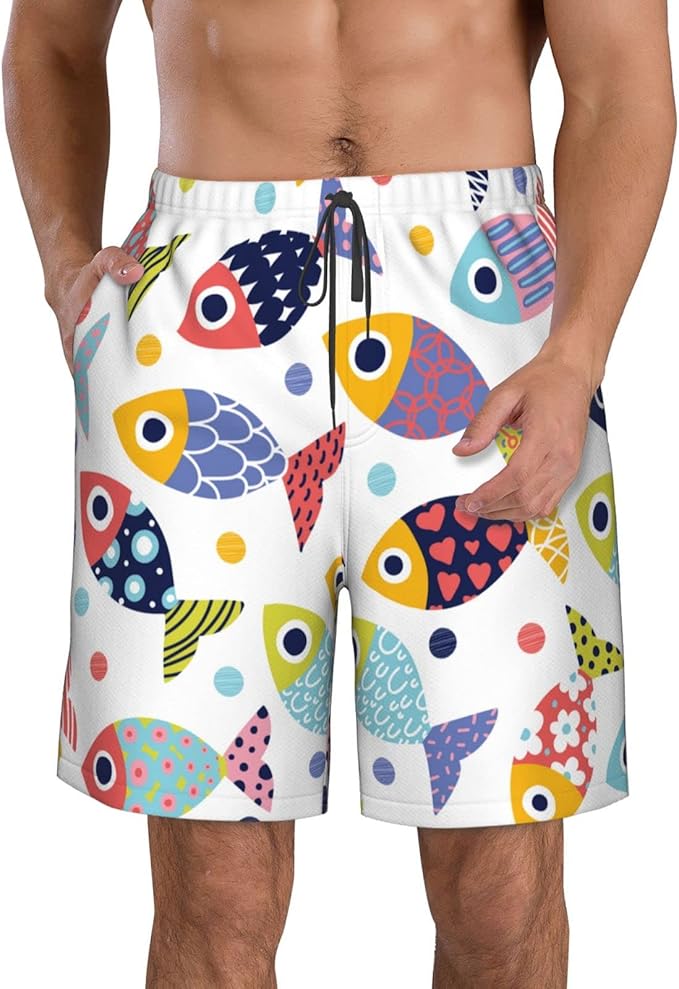 Amazon Co Jp サーフパンツ メンズ 水着 ビーチショーツ キュートな魚と水玉模様 海パン 通気速乾 おしゃれ ゴムウェスト ボードショーツ 海水パンツ ポケット付き 普段着 ビーチ 旅行 夏 水陸両用 ファッション