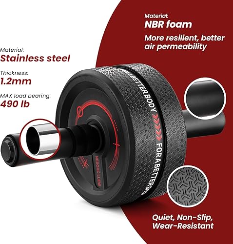 Miniatura 3 de Rueda de rodillo abdominal mejorada. Rodillo de entrenamiento abdominal para hombresmujeres, ruedas abdominales ampliadas a 3.4 pulgadas, banda de