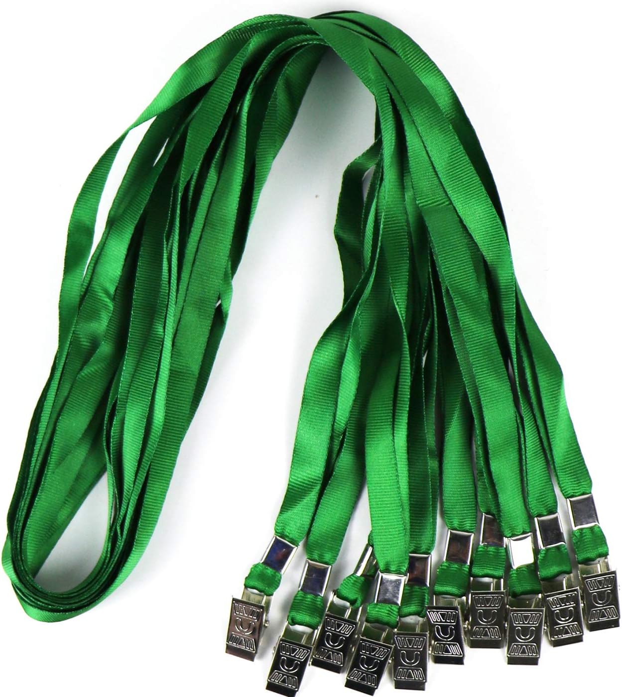 Ollain Lanyards for Id Badges Nylon Neck Flat Cruise Lanyard Bulldog Clips Durably Lanyards for Men Women Office ID Name Tags and Badge Holders (Green, 100 Pack)