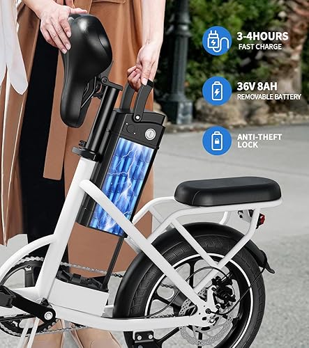 Vista 13 de WINDHORSE Bicicleta eléctrica para adultos, bicicleta eléctrica plegable con motor de pico de 630 W, freno de disco dual, rango de 19-35 millas y 25