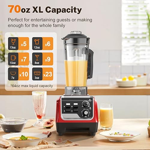 Miniatura 2 de Batidoras para cocina, potente licuadora de batidos con motor de 1800 W, 70 onzas, gran capacidad y recipientes sin BPA con taza para llevar,