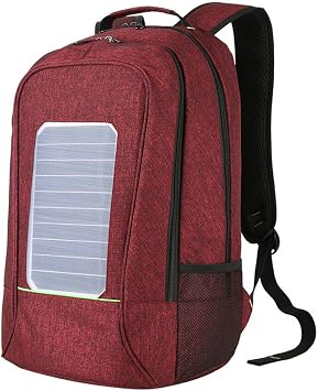Water Resistant Backpack with 5.3 Watt Solar Panel Charger and USB Charging Port for Laptop Notebook