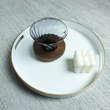 White Round and Rectangle Serving Tray with Handles for Living Room