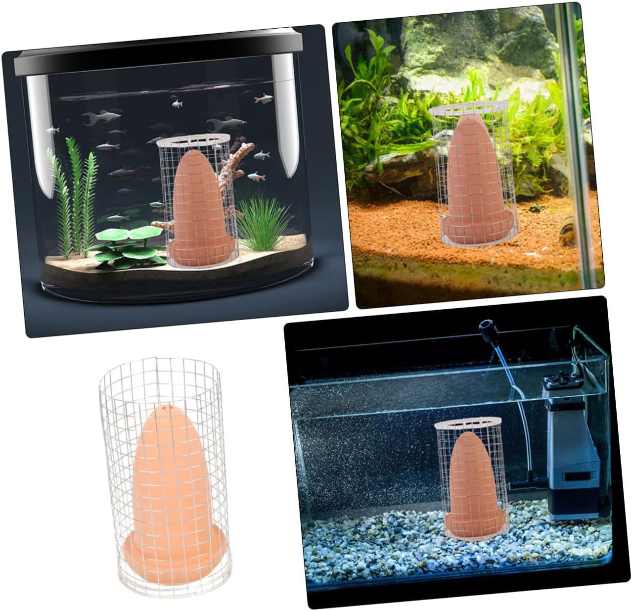 WOONEKY Ceramic Fish Breeding Cones for Aquariums Spawning Nest Shrimp Fish Tank Breeding Caves Grid Divider 6-Pack