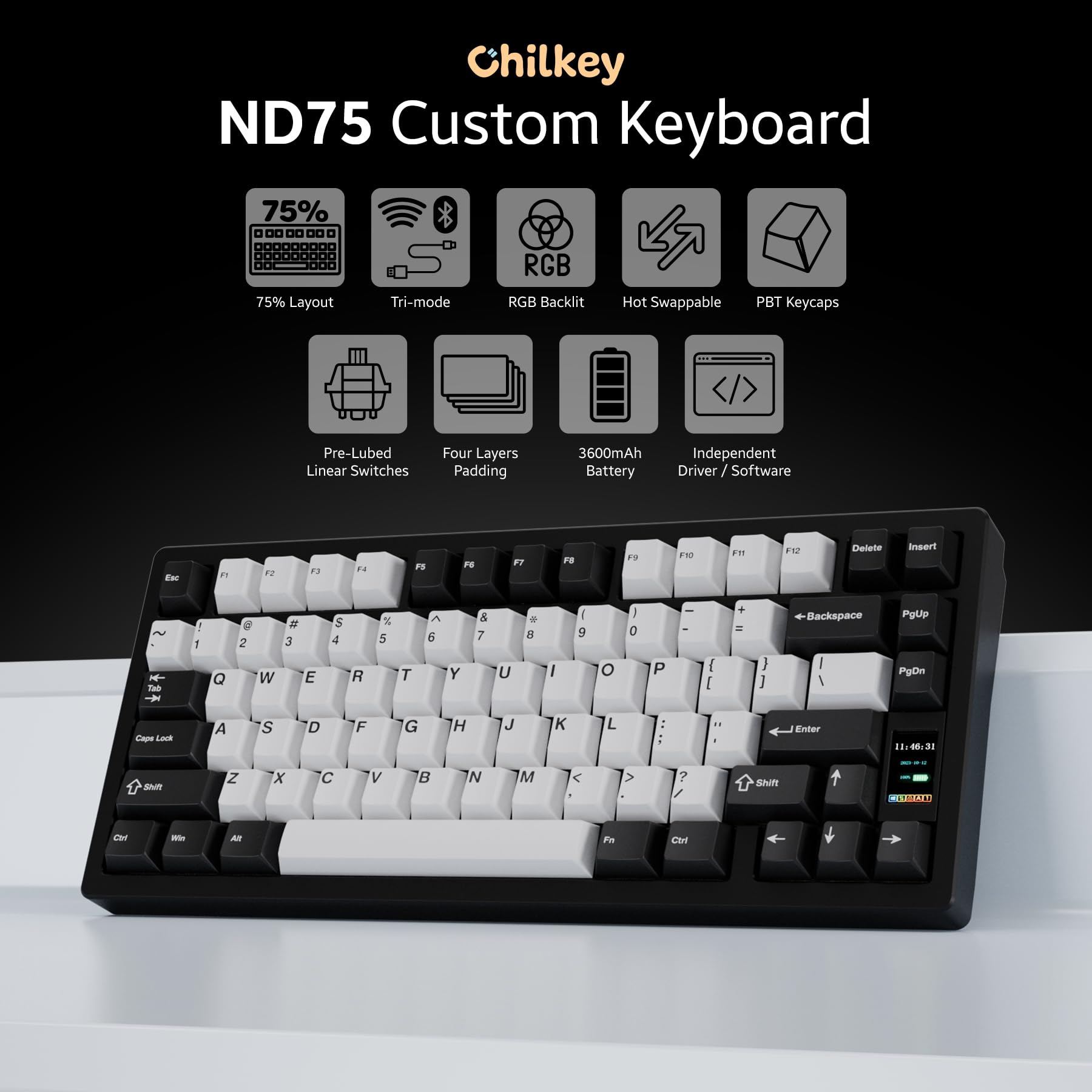 Amazon | Chilkey ND75アルミニウムキーボード 75%ワイヤレス